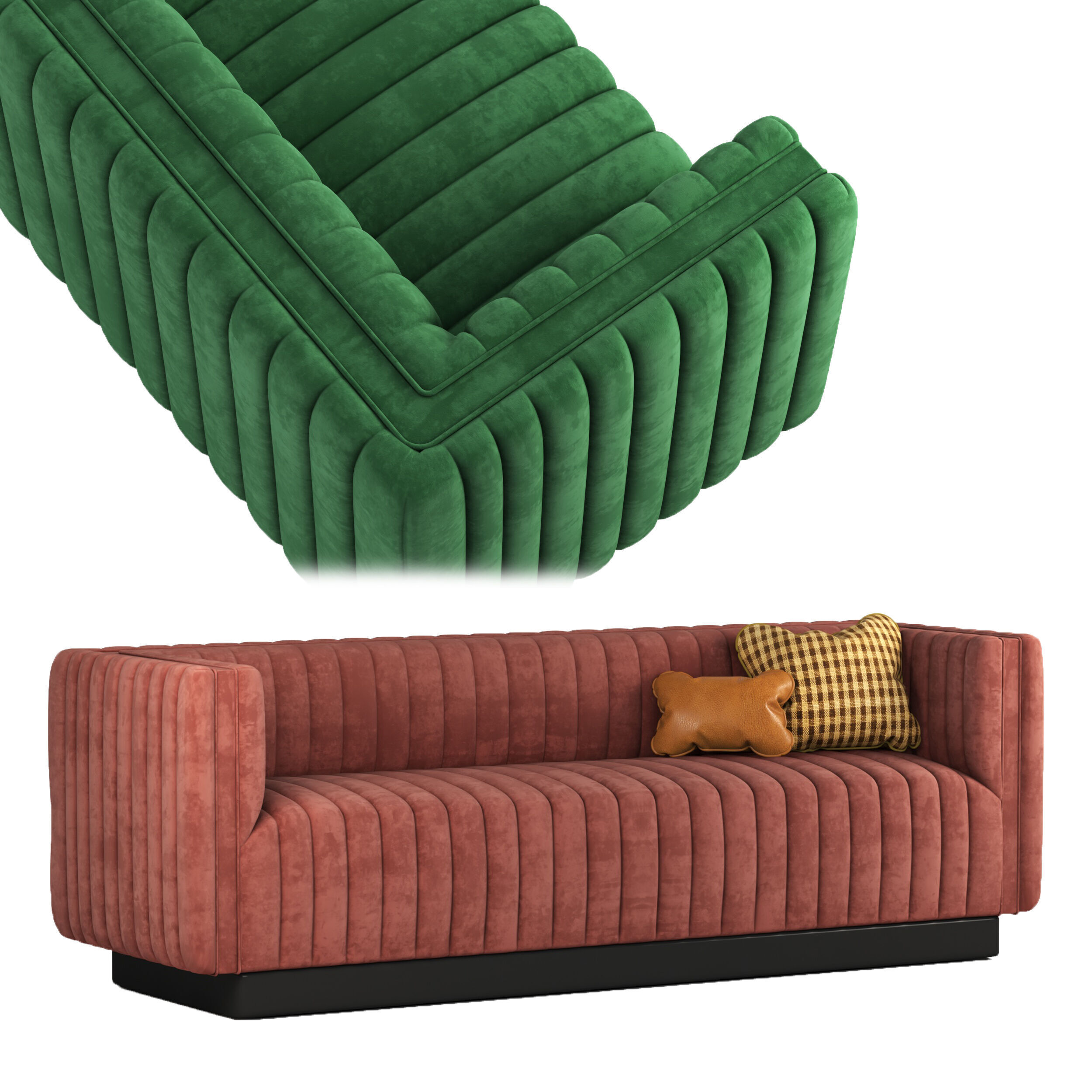 Conjure Channel Tufted Velvet Sofa in Emerald 3D model_1