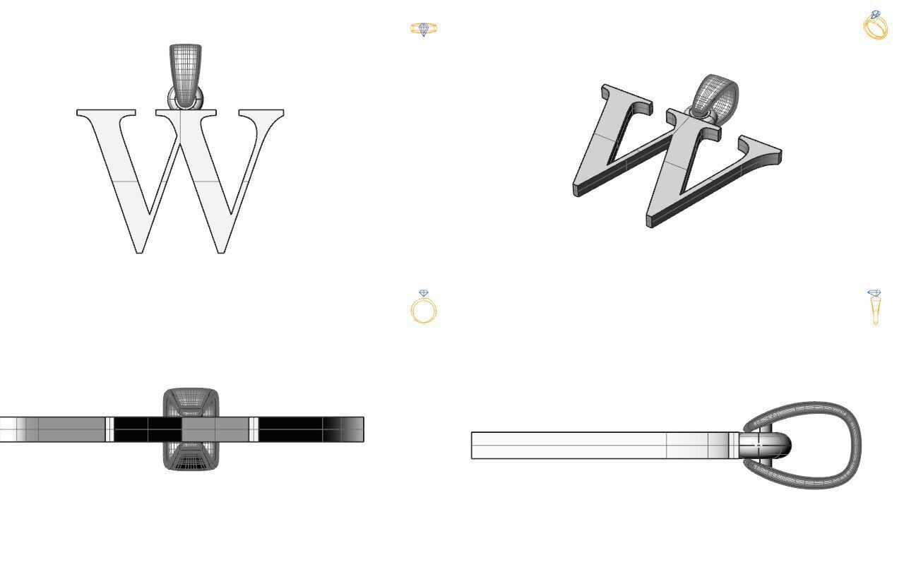 Alphabet Latin W 3D print model_2