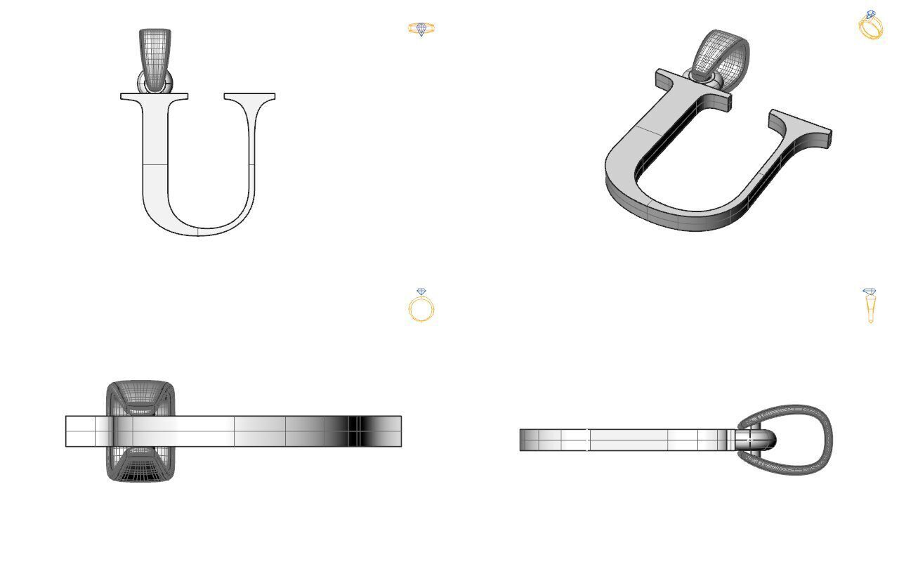 Alphabet Latin U 3D print model_2