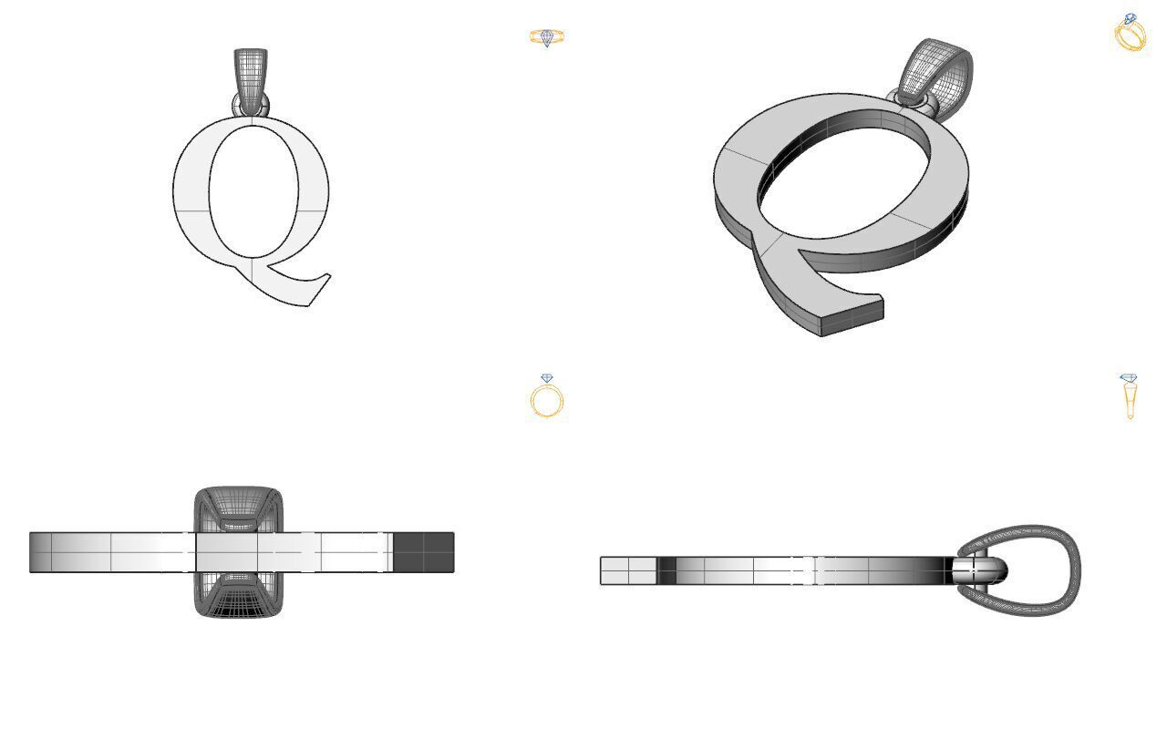 Alphabet Latin Q 3D print model_2