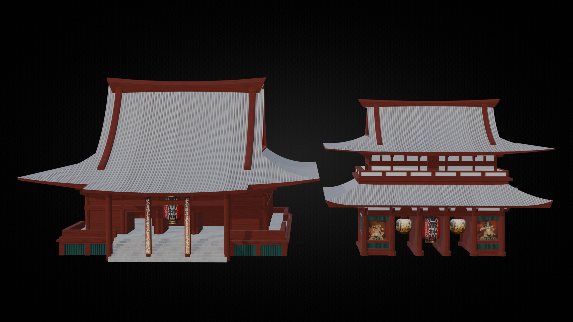 Asian Building Pack Japan China Korea Low-poly 3D model_11