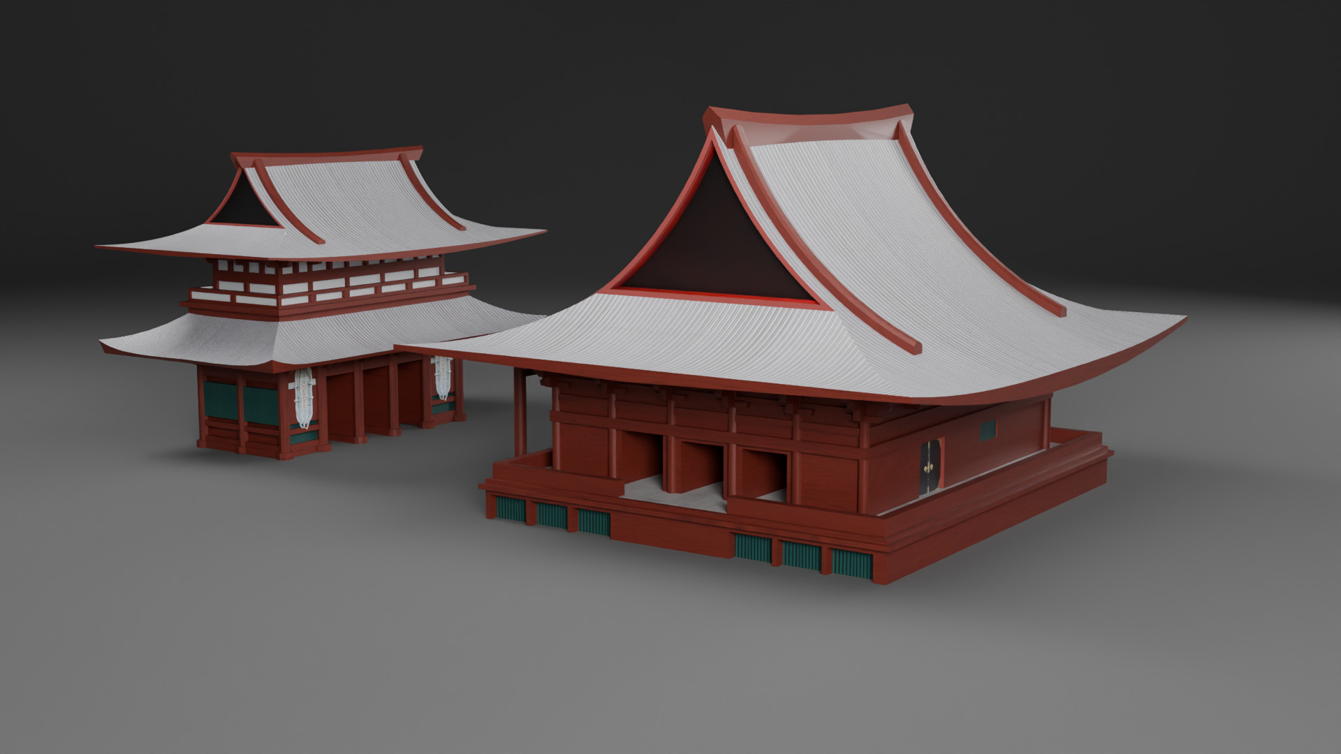 Asian Building Pack Japan China Korea Low-poly 3D model_9