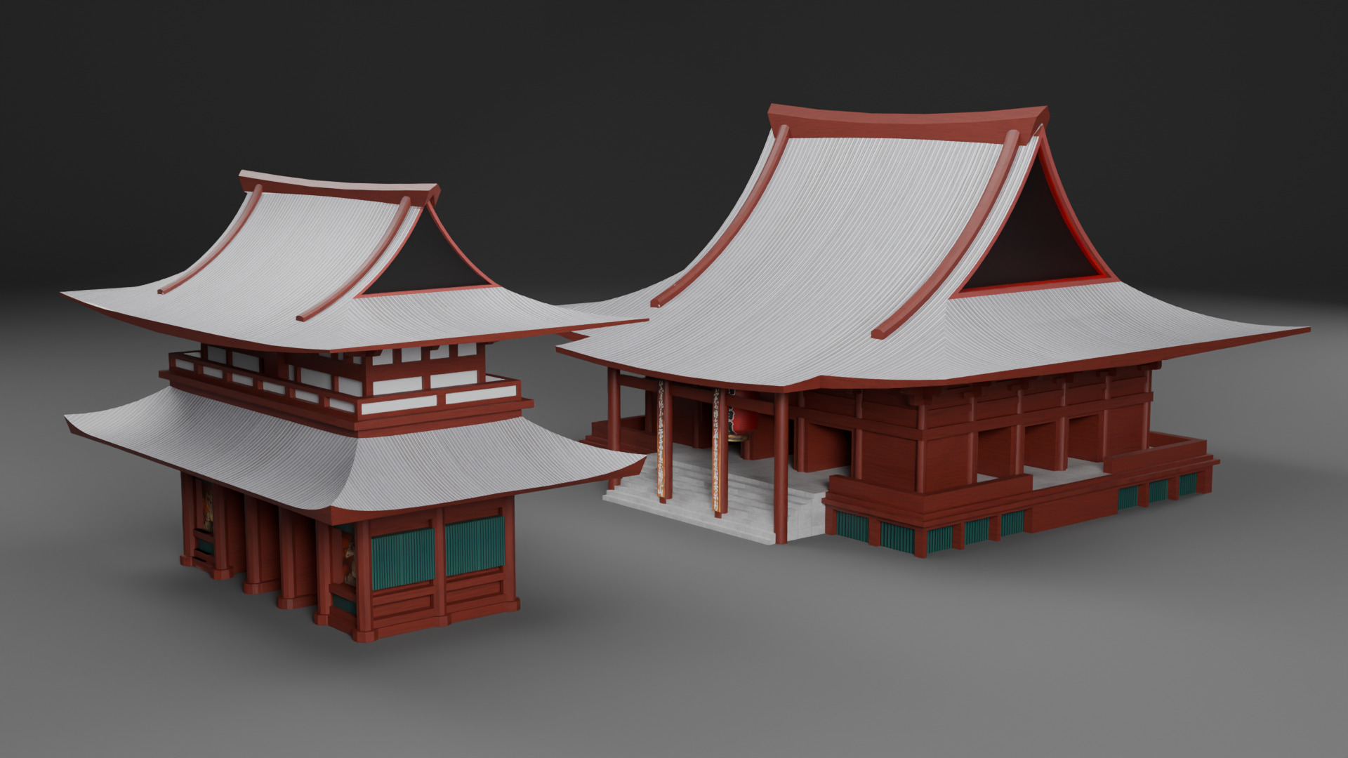 Asian Building Pack Japan China Korea Low-poly 3D model_16