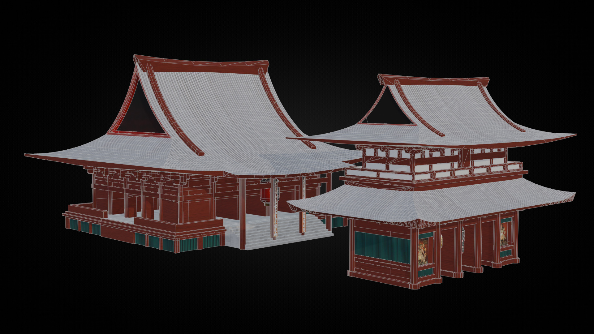 Asian Building Pack Japan China Korea Low-poly 3D model_13
