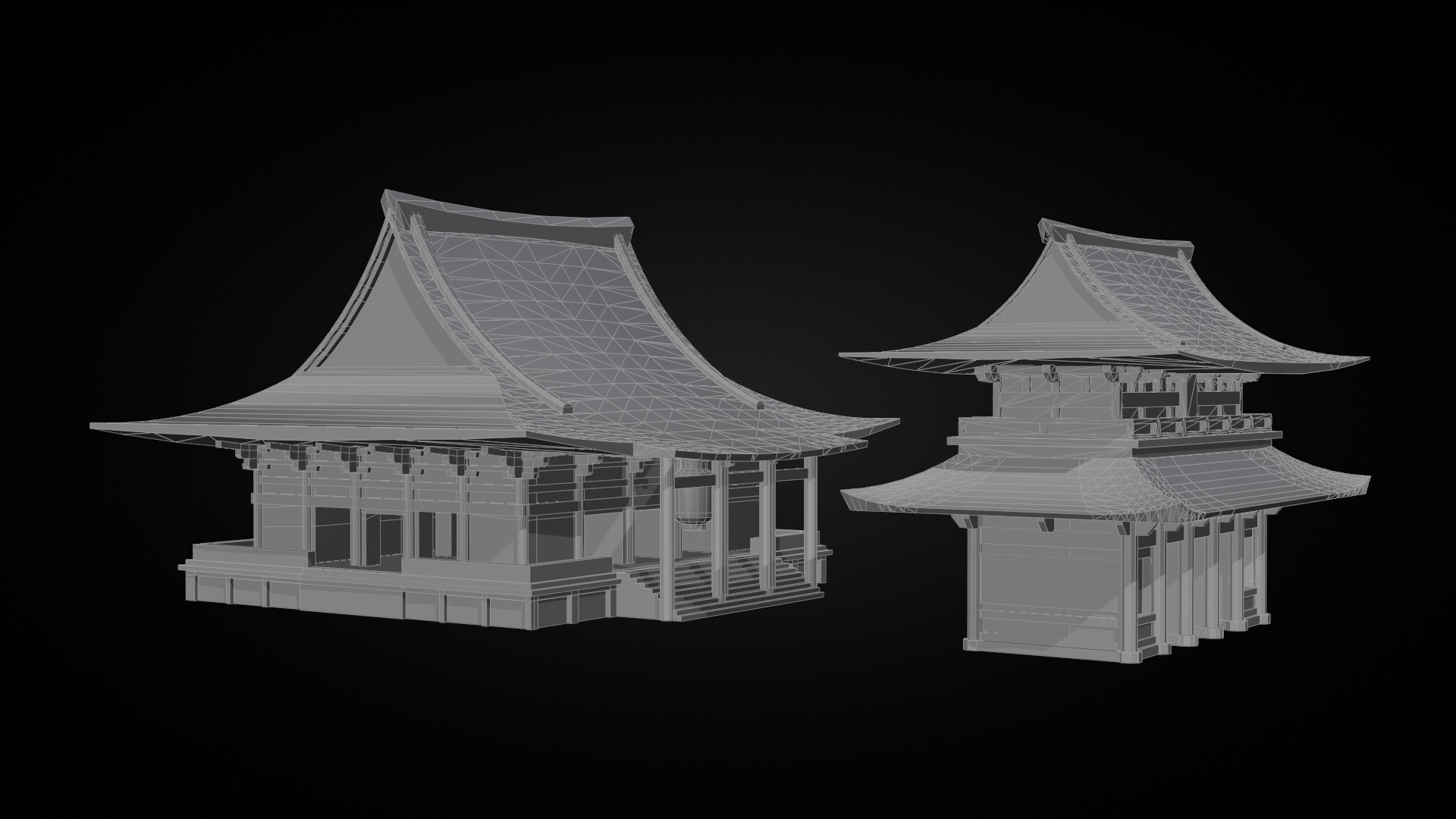 Asian Building Pack Japan China Korea Low-poly 3D model_17