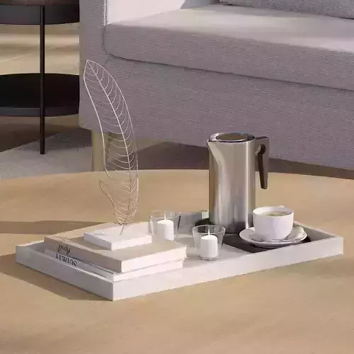 Coffee set 10 - tray pot cup books candle figurine 3D model