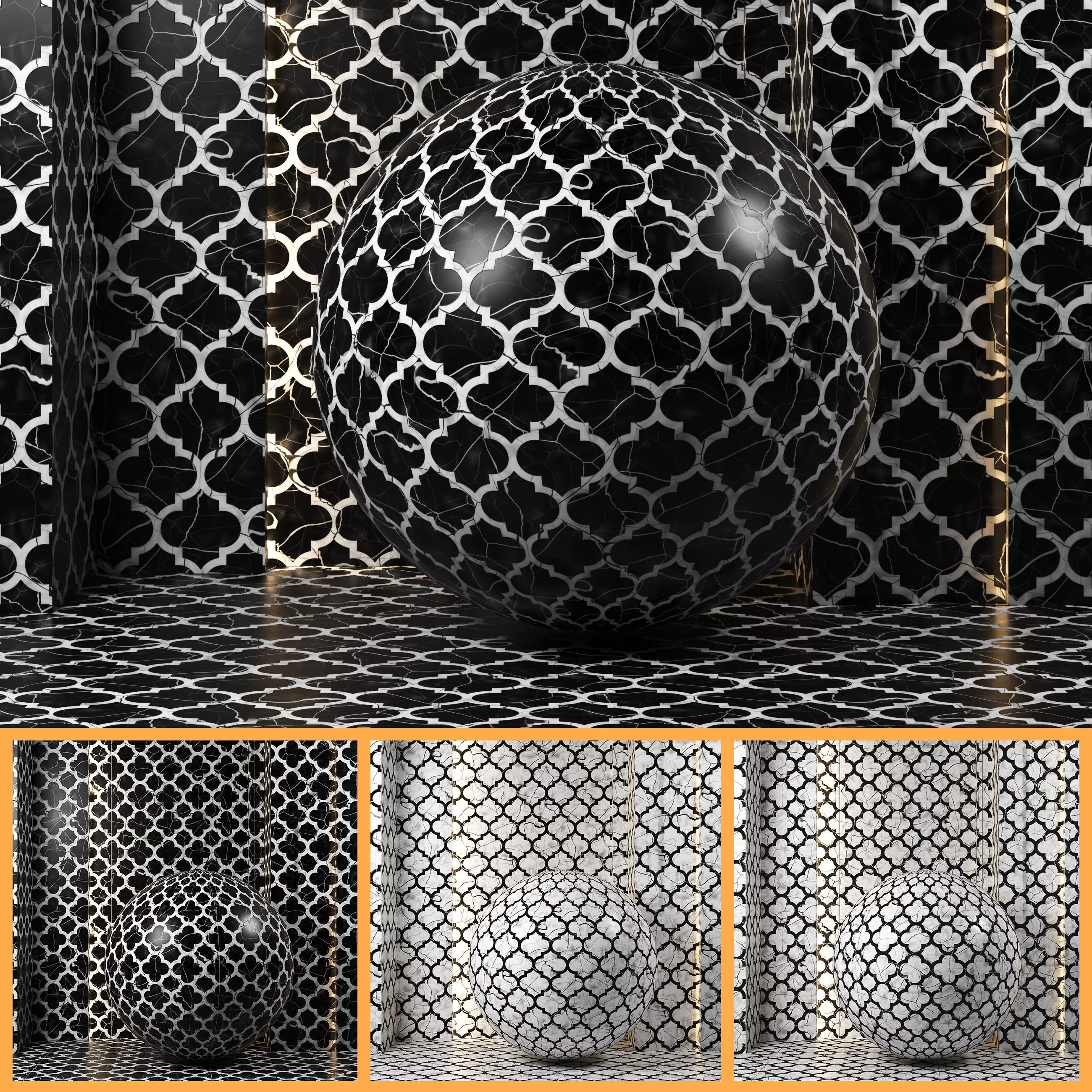 4K Marble texture Ornamental Tile Set - 4 Colors - PBR Seamless Texture_0