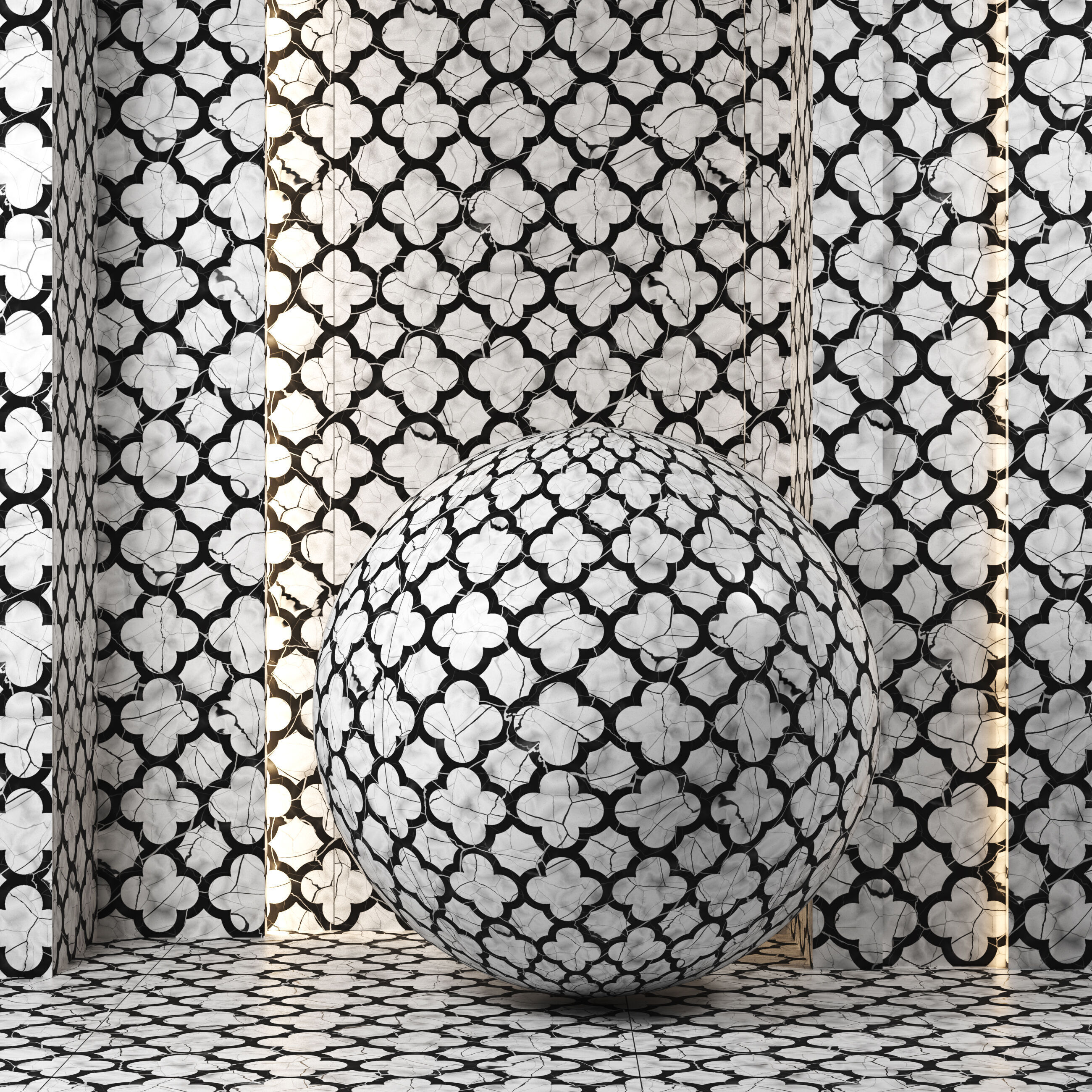 4K Marble texture Ornamental Tile Set - 4 Colors - PBR Seamless Texture_2