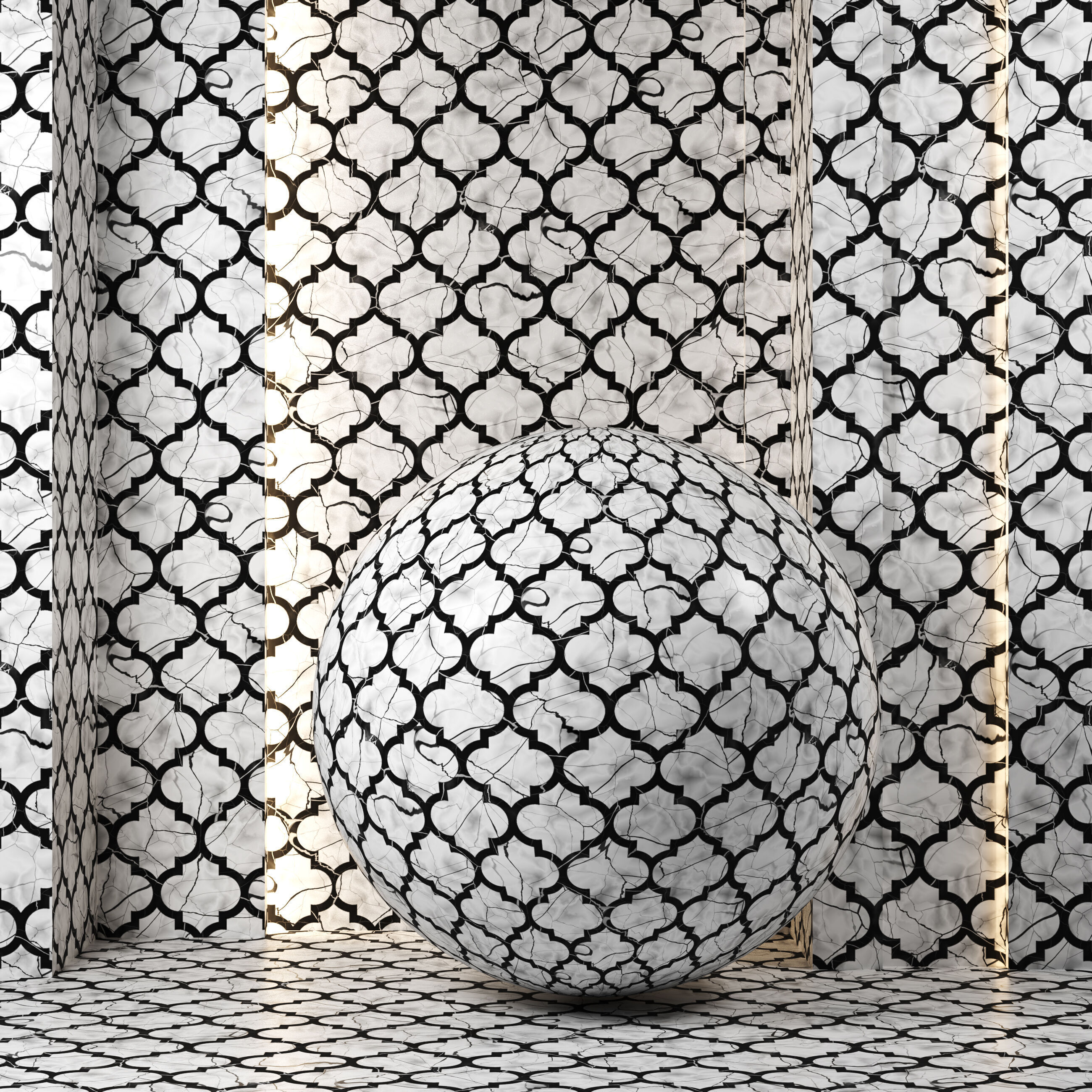 4K Marble texture Ornamental Tile Set - 4 Colors - PBR Seamless Texture_4