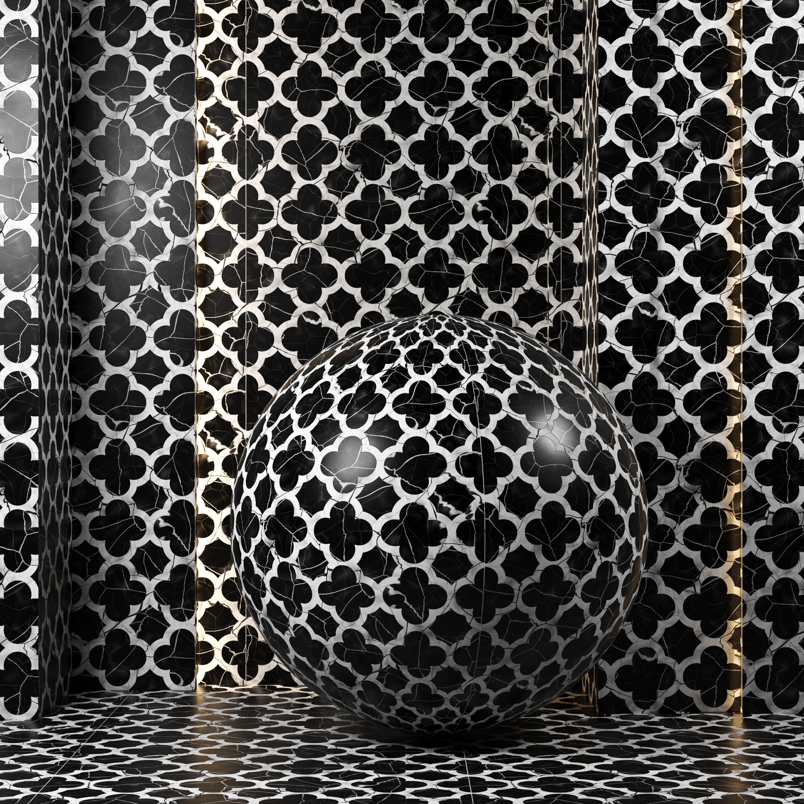 4K Marble texture Ornamental Tile Set - 4 Colors - PBR Seamless Texture_3