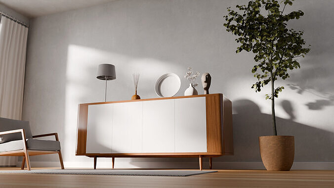 Living Room Props with Cabinet 3D model 5
