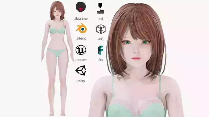 Lingerie clothes 0006 - Rig -Unreal - Unity - Blender - Animated Low-poly 3D model