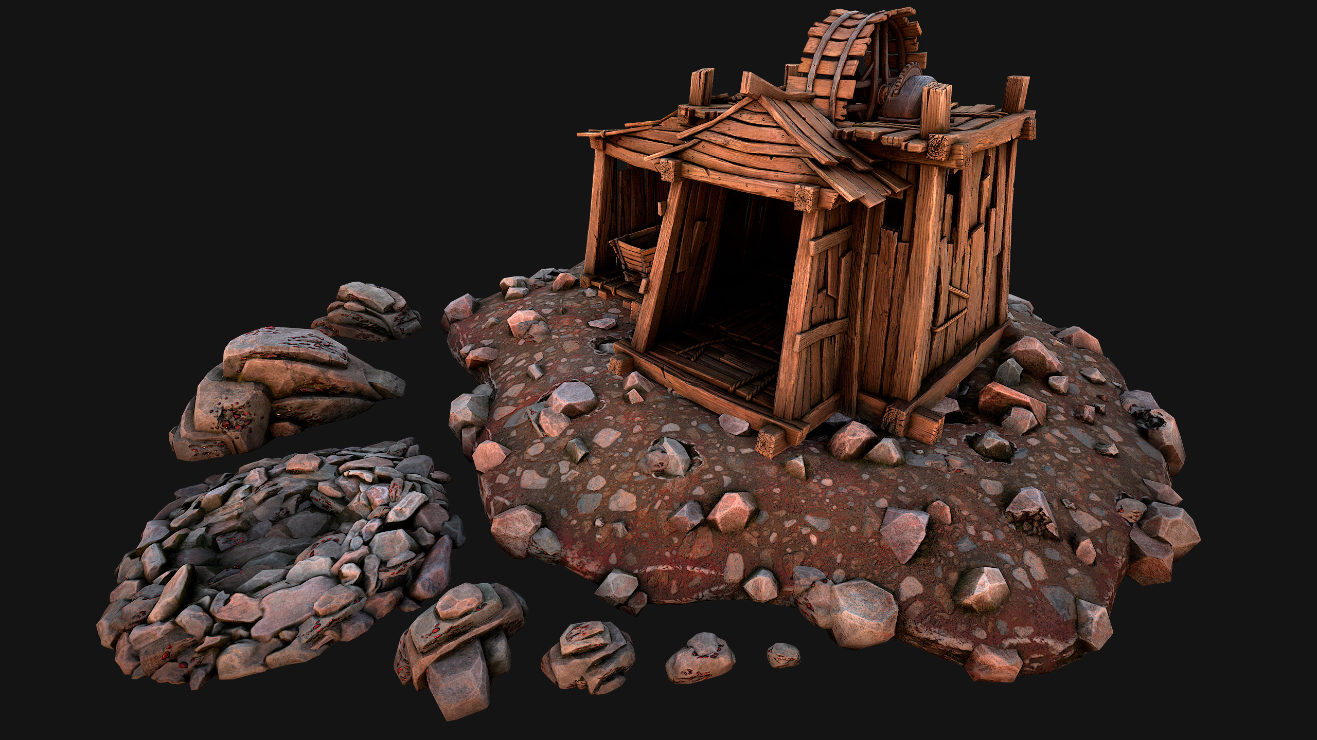 Medieval GemStone Mineral Ore Mine Low-poly 3D model_24