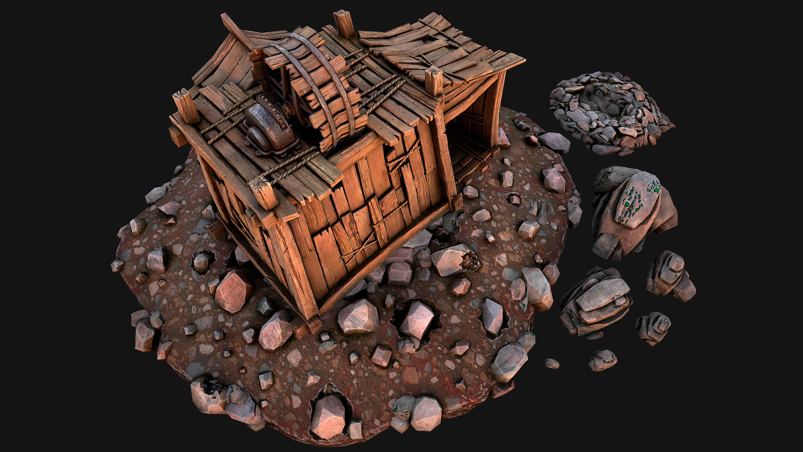 Medieval GemStone Mineral Ore Mine Low-poly 3D model_28