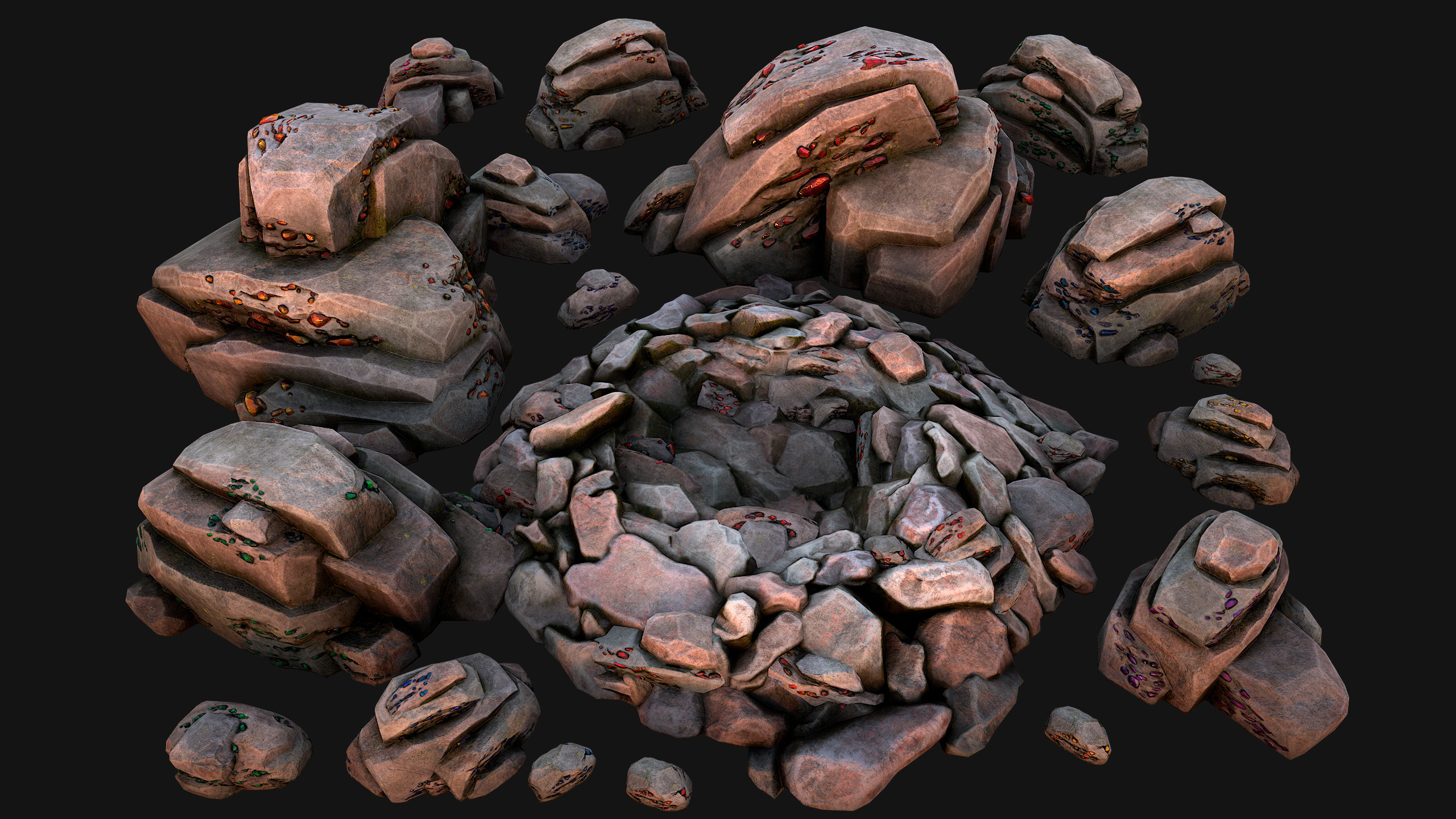 Medieval GemStone Mineral Ore Mine Low-poly 3D model_13