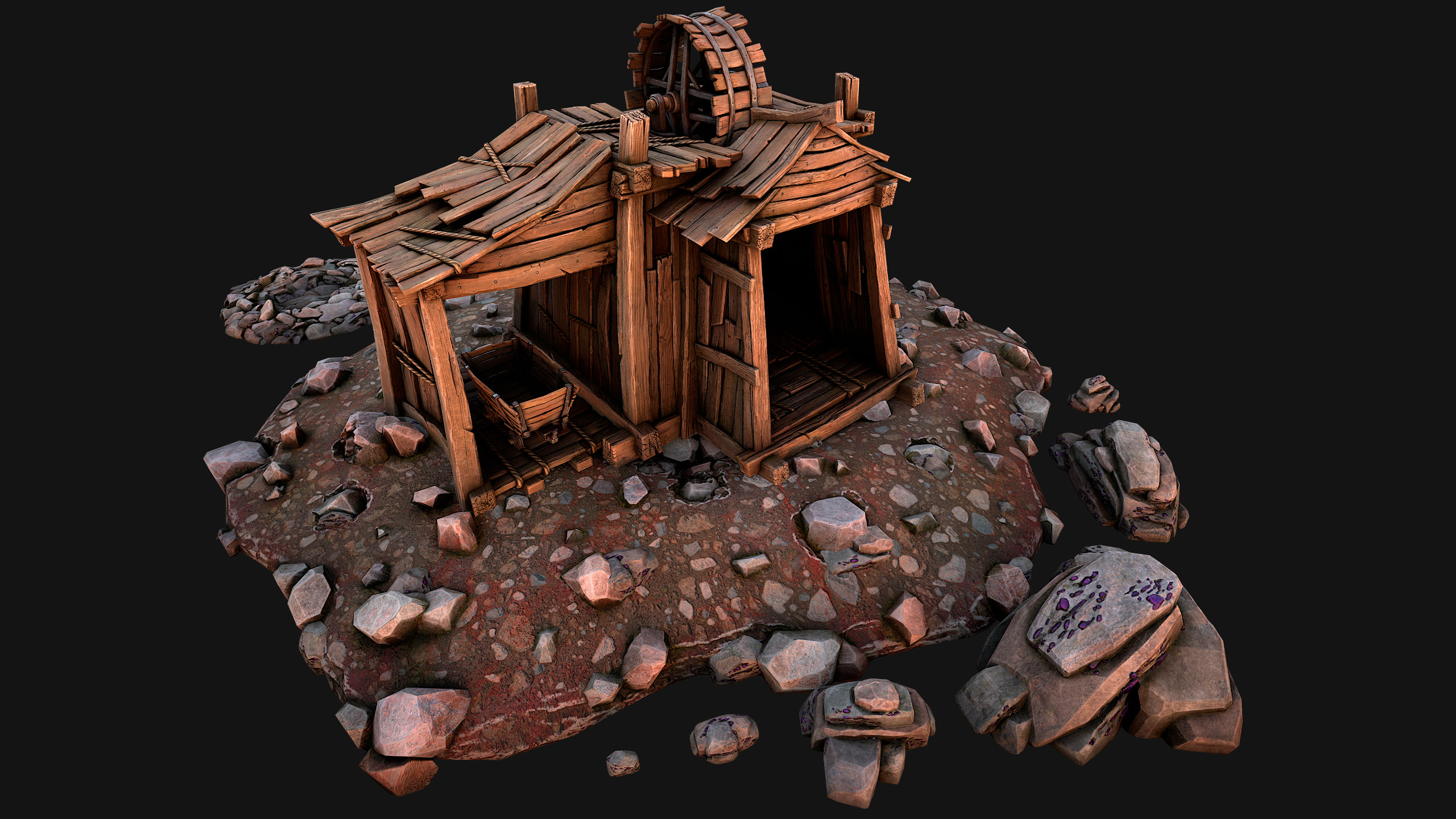 Medieval GemStone Mineral Ore Mine Low-poly 3D model_38