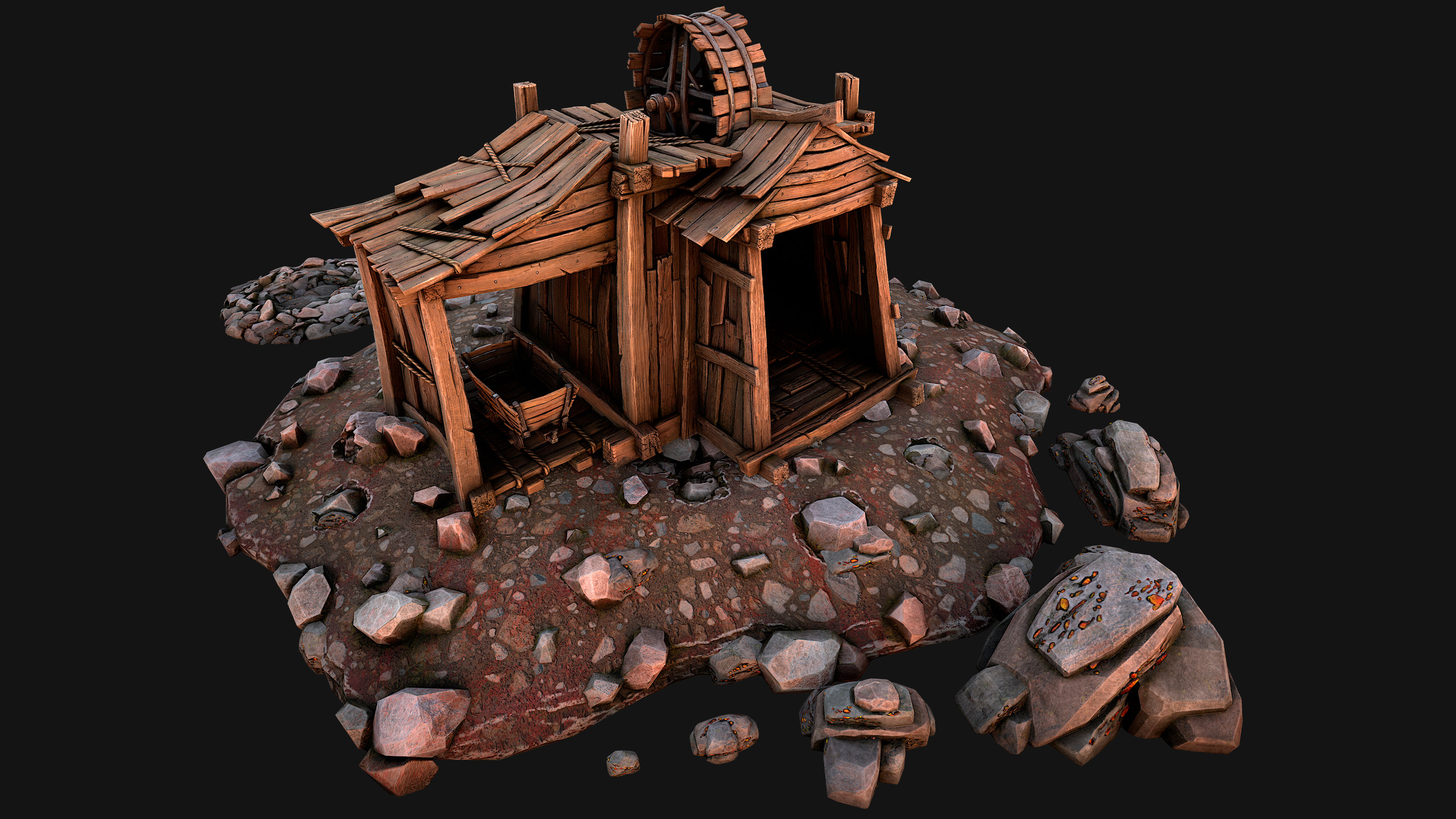 Medieval GemStone Mineral Ore Mine Low-poly 3D model_34