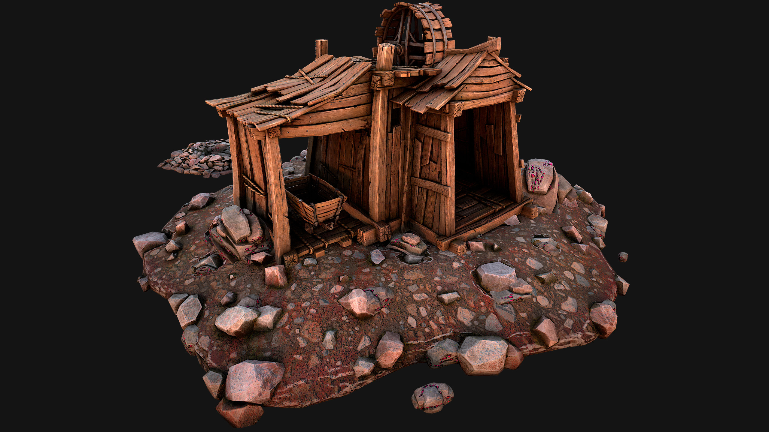 Medieval GemStone Mineral Ore Mine Low-poly 3D model_33