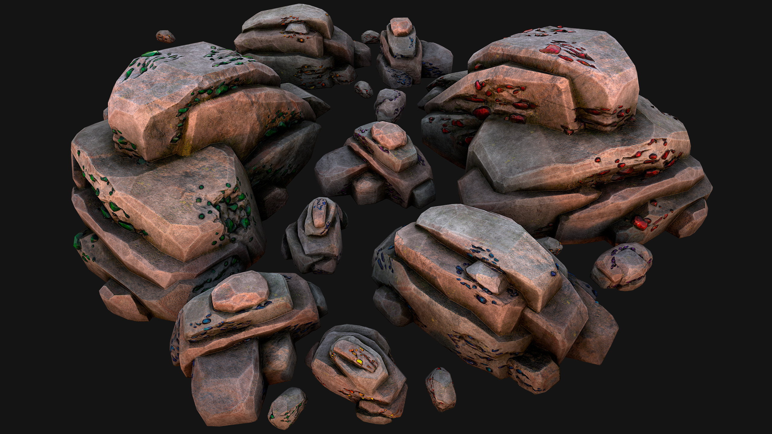 Medieval GemStone Mineral Ore Mine Low-poly 3D model_4