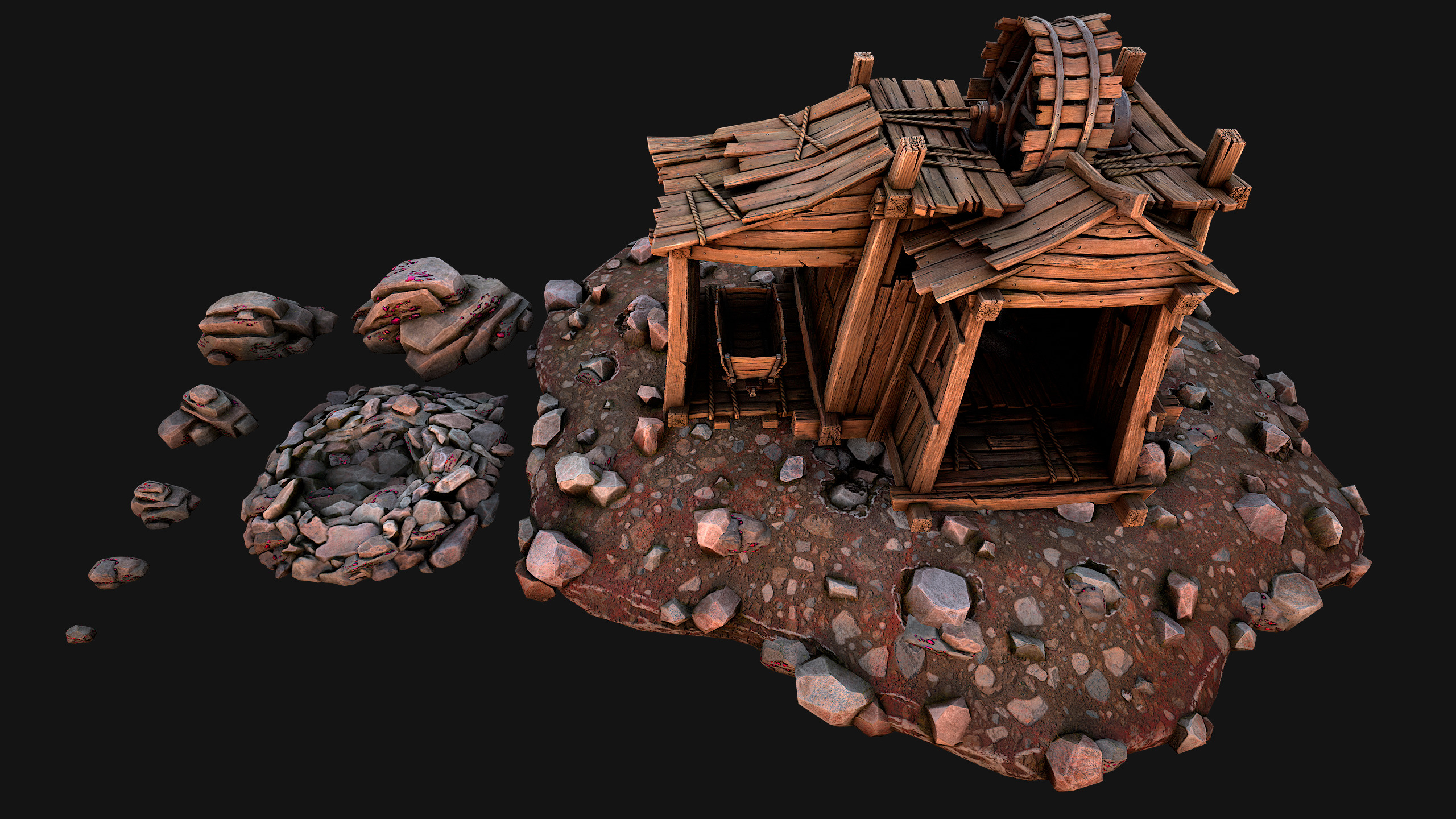 Medieval GemStone Mineral Ore Mine Low-poly 3D model_2