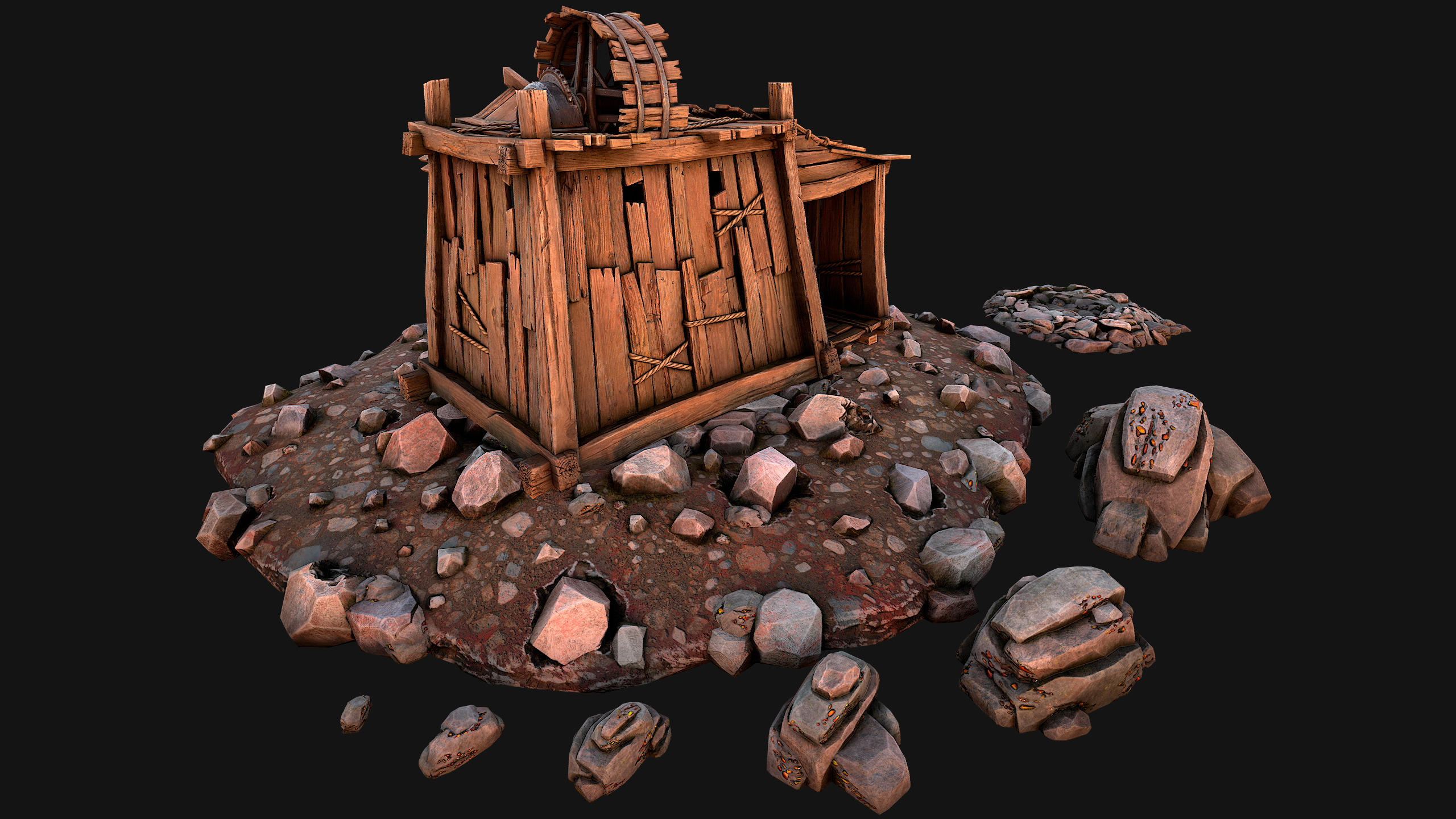 Medieval GemStone Mineral Ore Mine Low-poly 3D model_27