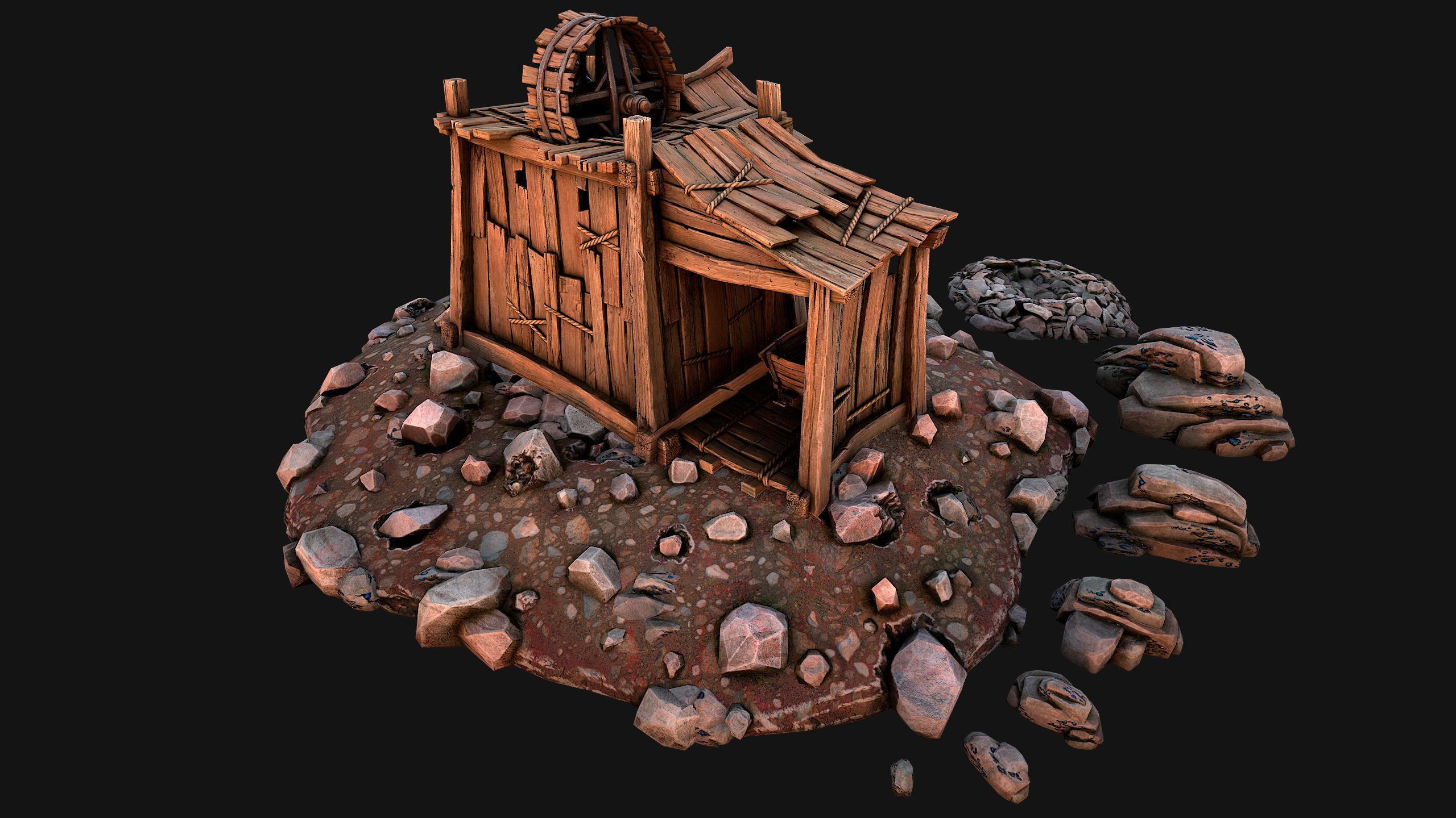 Medieval GemStone Mineral Ore Mine Low-poly 3D model_29