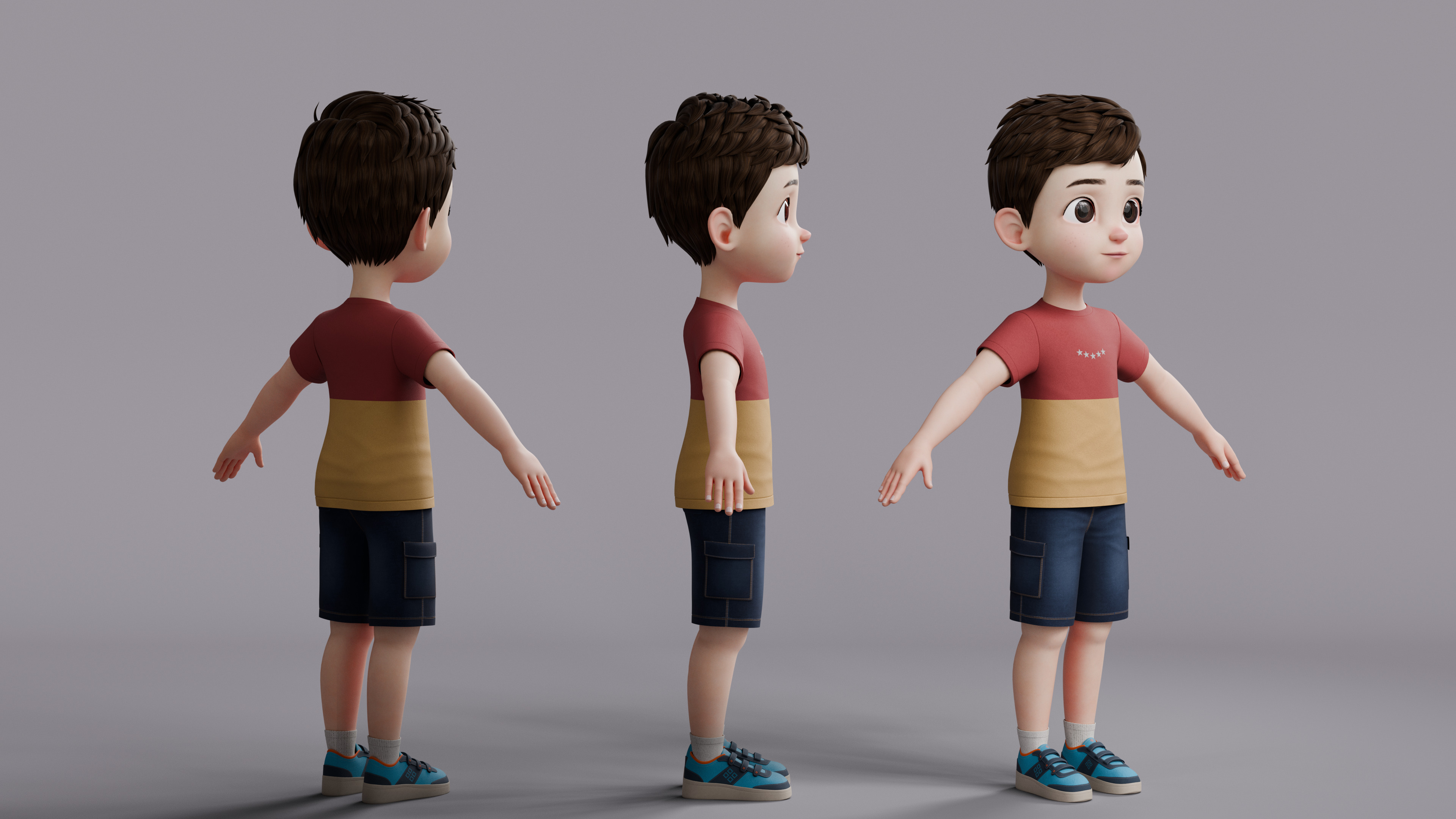 Cartoon Boy Rig Low-poly 3D model_7