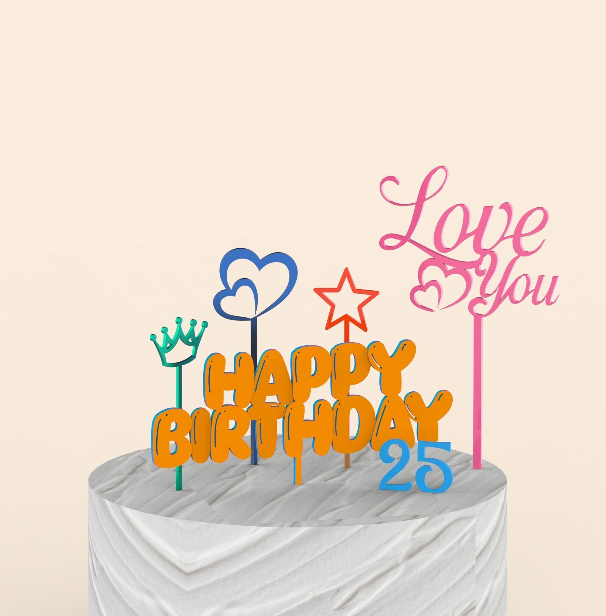 3D Cake Toppers Set - 15 pcs Bundle Happy Birthday Cake Toppers 3D print model_4
