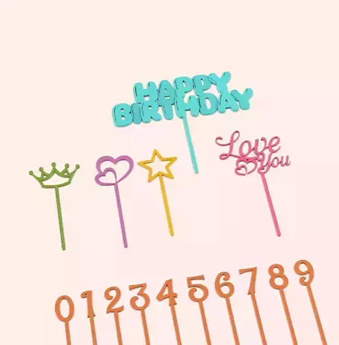 3D Cake Toppers Set - 15 pcs Bundle Happy Birthday Cake Toppers