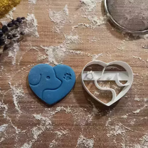 Dog Face Paw Cookie Cutter with Heart - Dog Birthday Gift