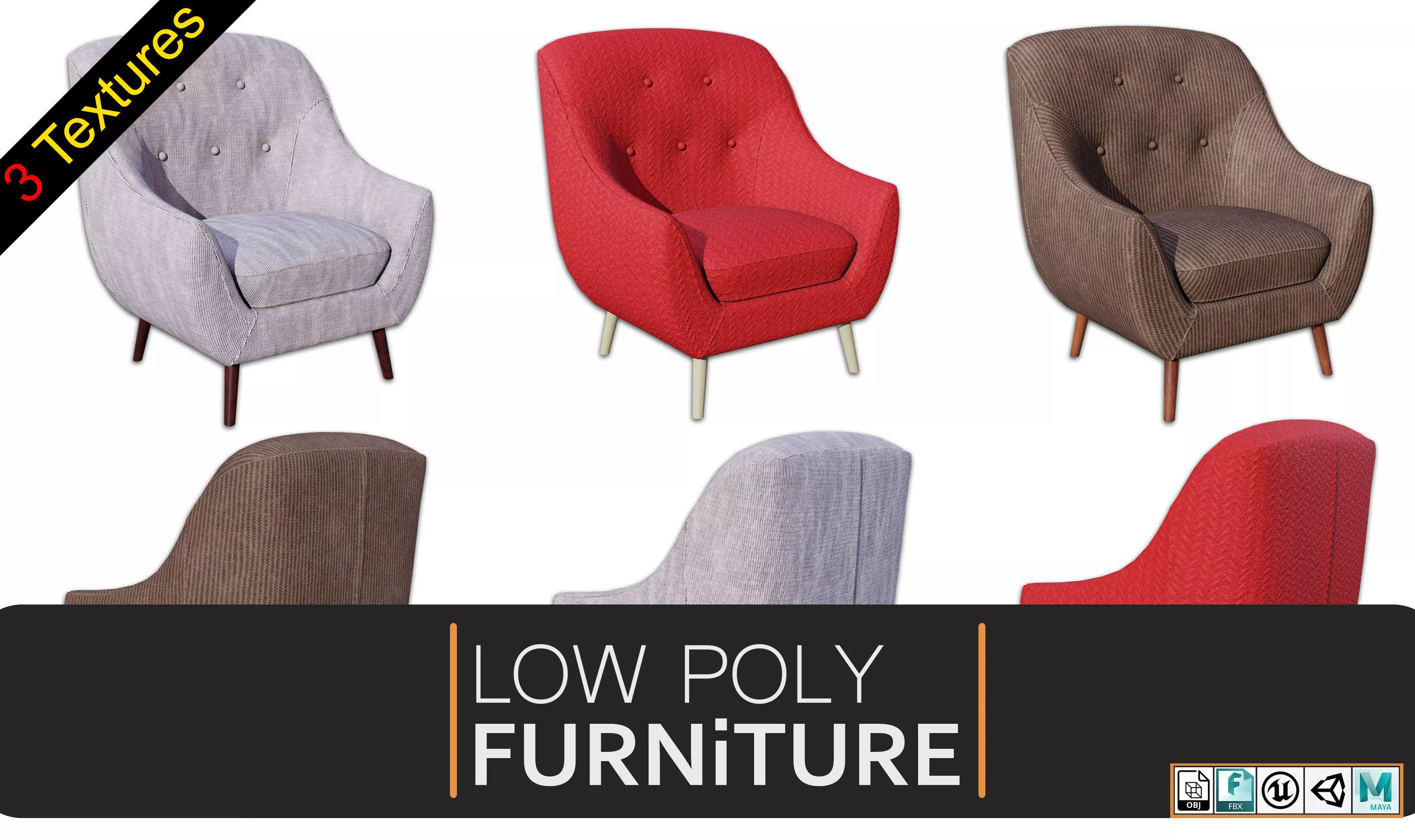 Chairs Low-poly 3D model_0