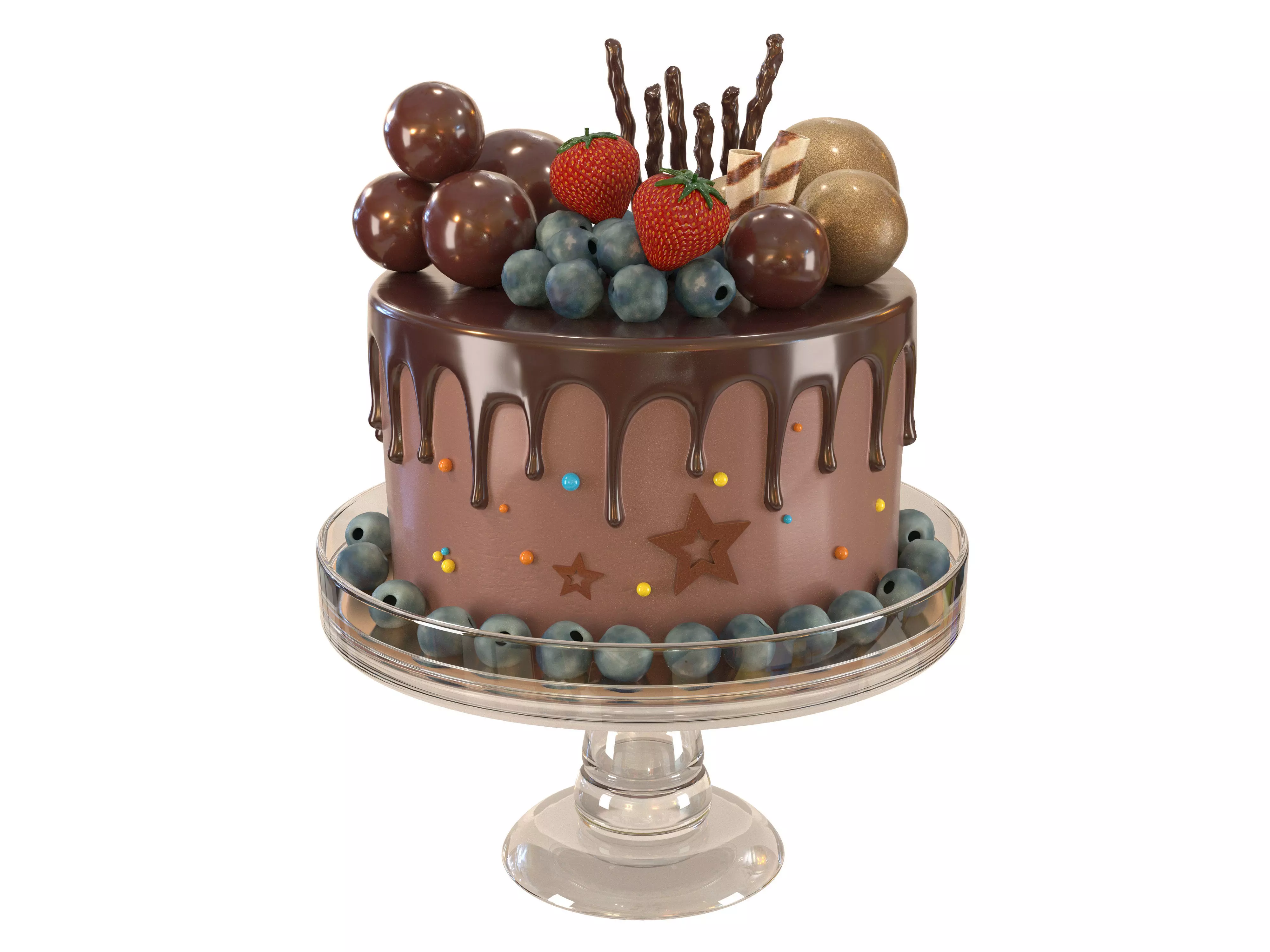 Chocolate and strawberry birthday cake 3D model