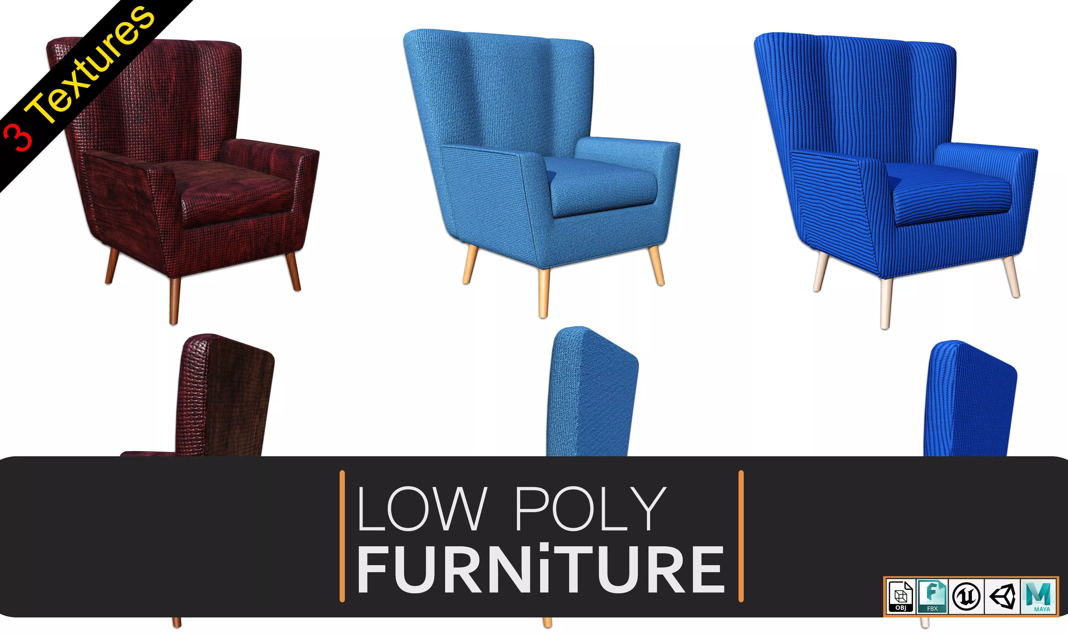 Chairs Low-poly 3D model_0