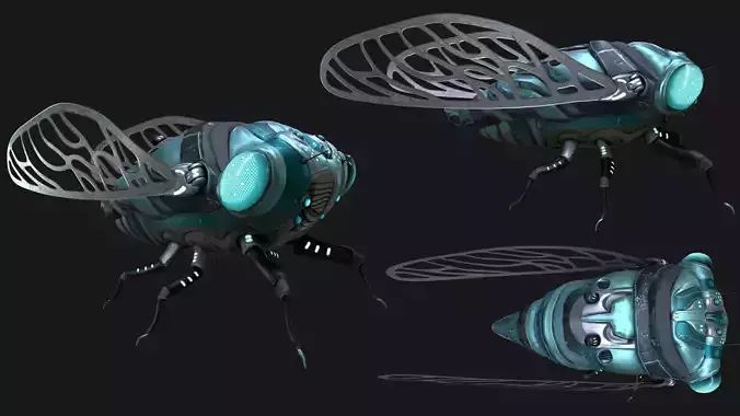Next generation mechanical cicada Low-poly 3D model