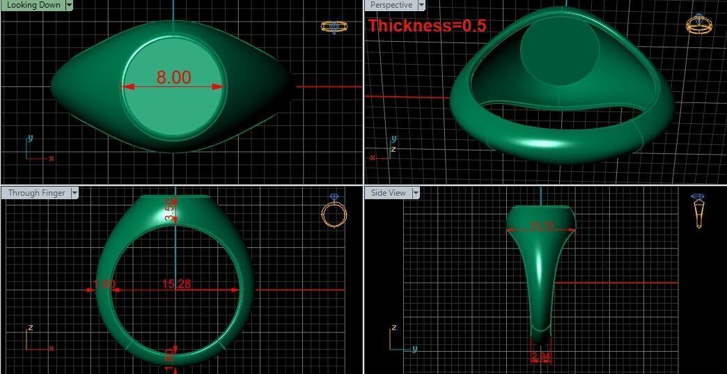 signet Ring Base 8mm top in All sizes 153-MWC 3D print model_2