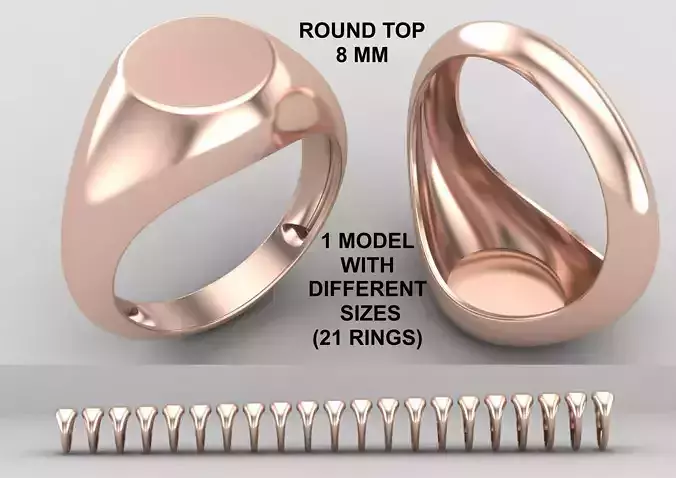 signet Ring Base 8mm top in All sizes 153-MWC