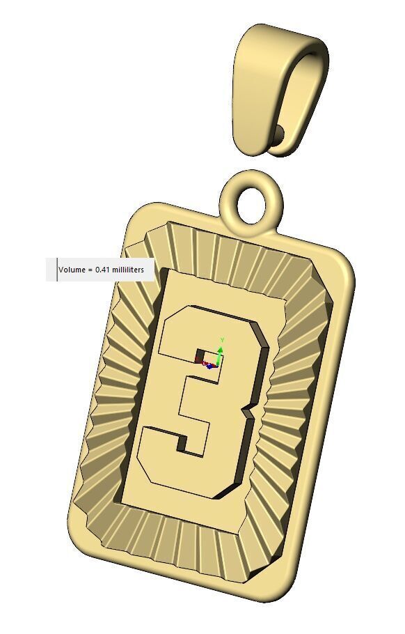 Three 3 number NBA font faceted sunrays pendant charm 3D print model_15