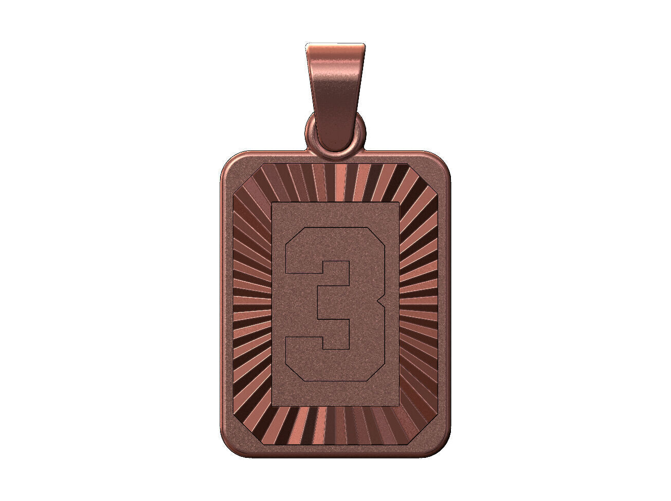 Three 3 number NBA font faceted sunrays pendant charm 3D print model_10