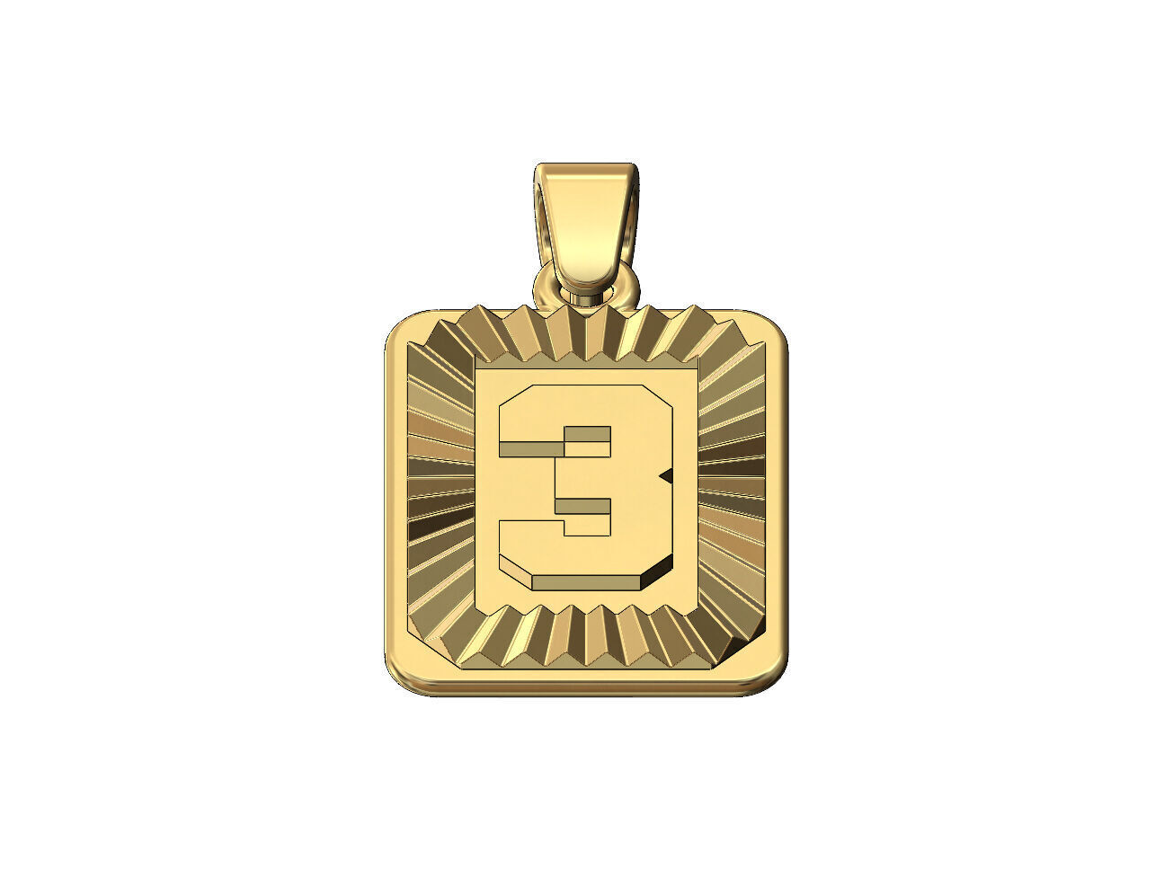 Three 3 number NBA font faceted sunrays pendant charm 3D print model_2