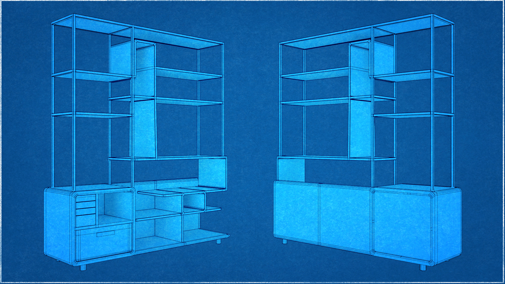 Furniture Modern Shelf 3 Low-poly 3D model_12