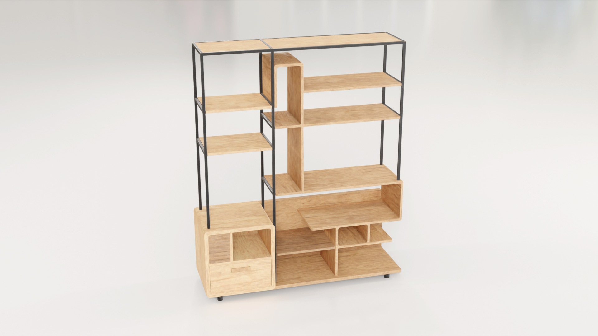 Furniture Modern Shelf 3 Low-poly 3D model_2