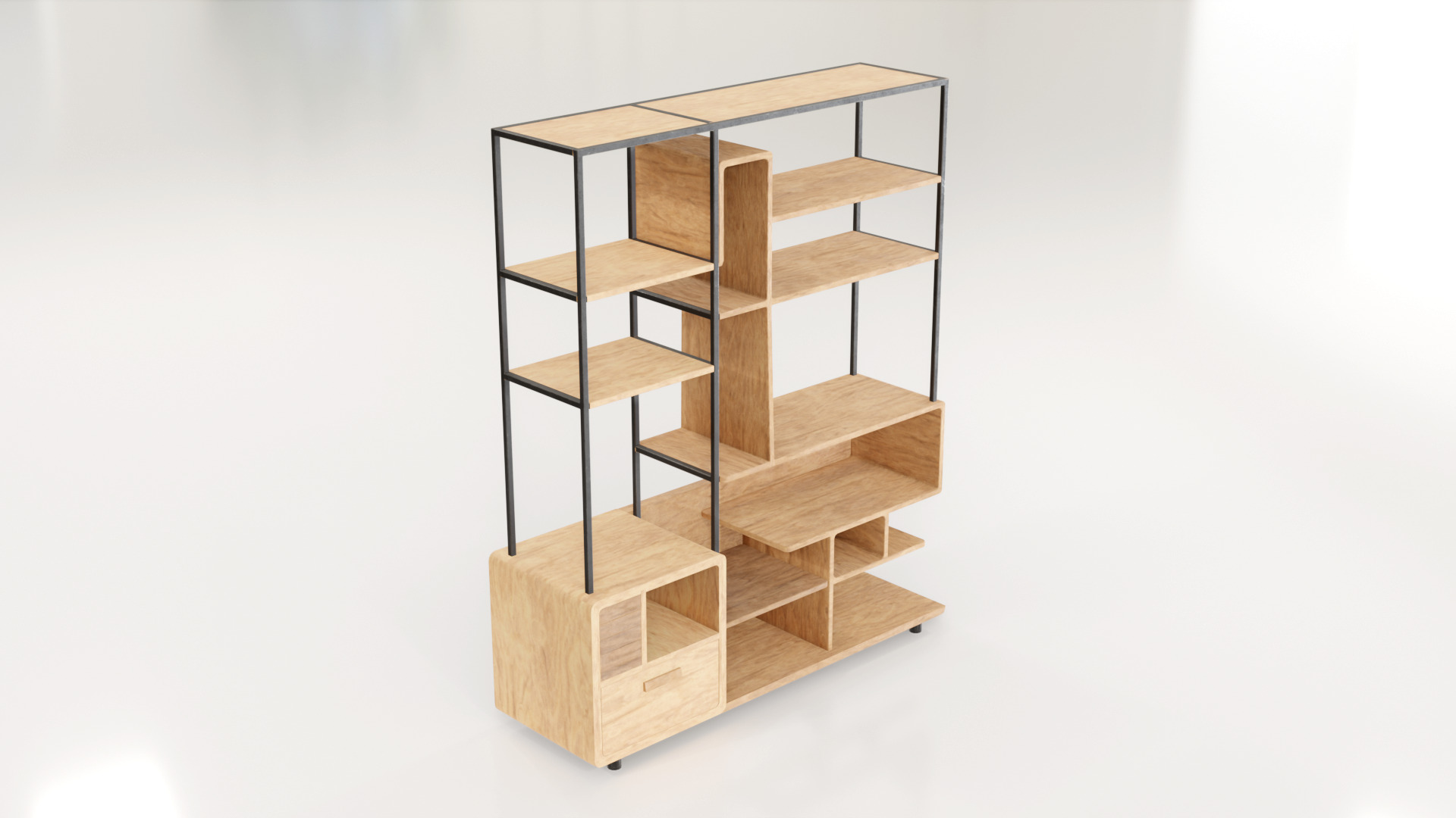 Furniture Modern Shelf 3 Low-poly 3D model_3