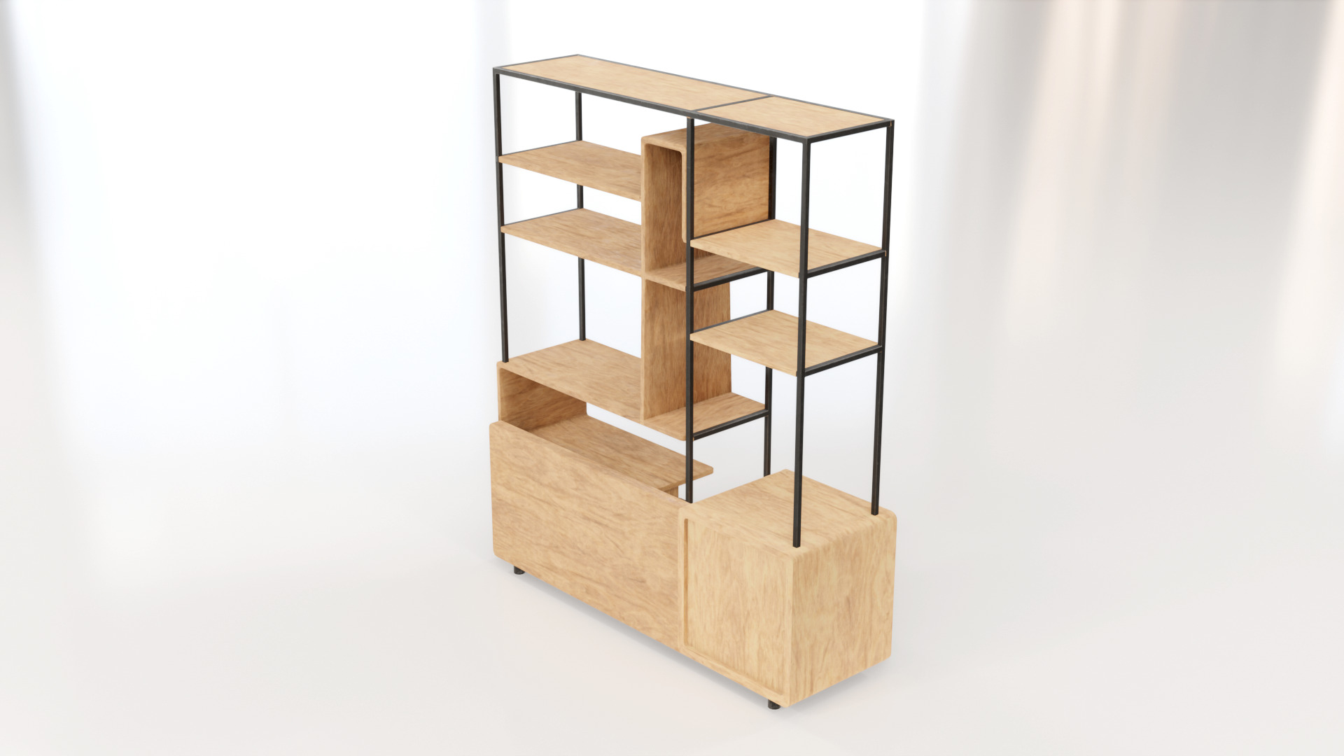 Furniture Modern Shelf 3 Low-poly 3D model_5