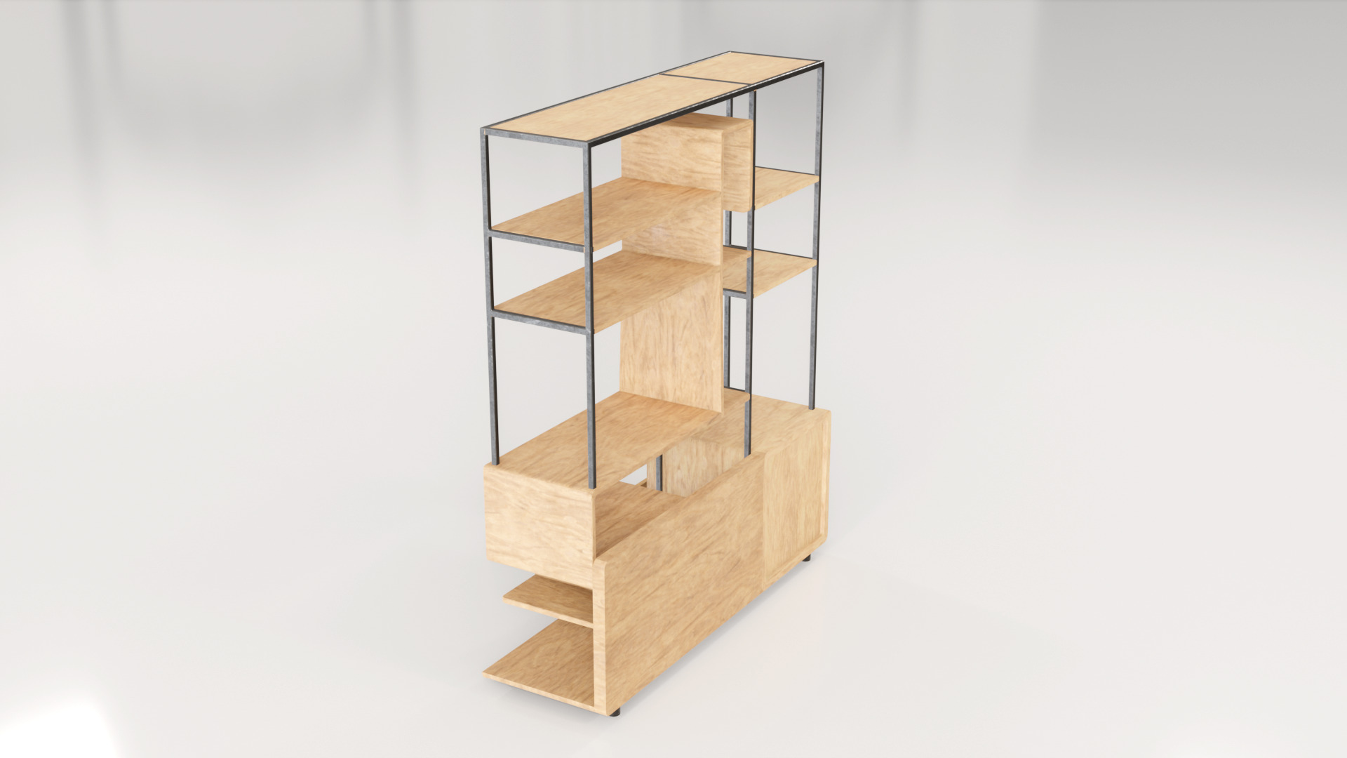 Furniture Modern Shelf 3 Low-poly 3D model_7