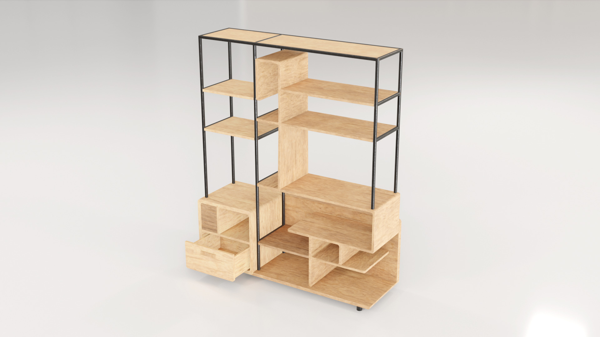Furniture Modern Shelf 3 Low-poly 3D model_9