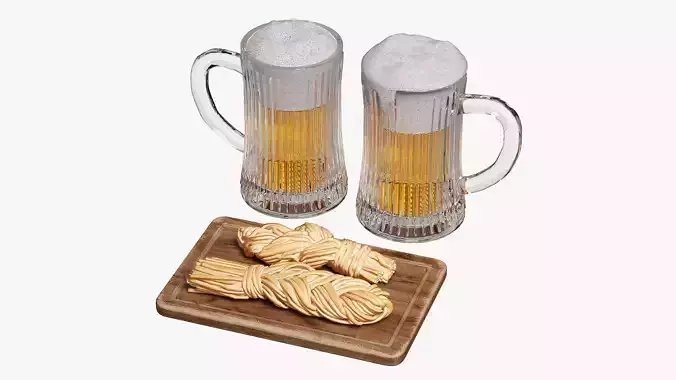 Beer set for two with braided cheese