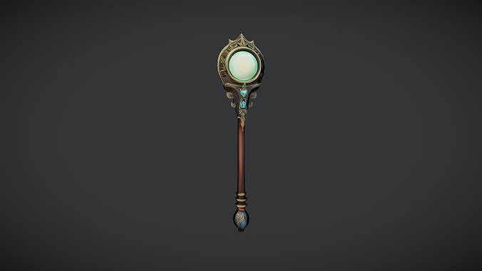 ornate magical staff with glowing orb 3D model