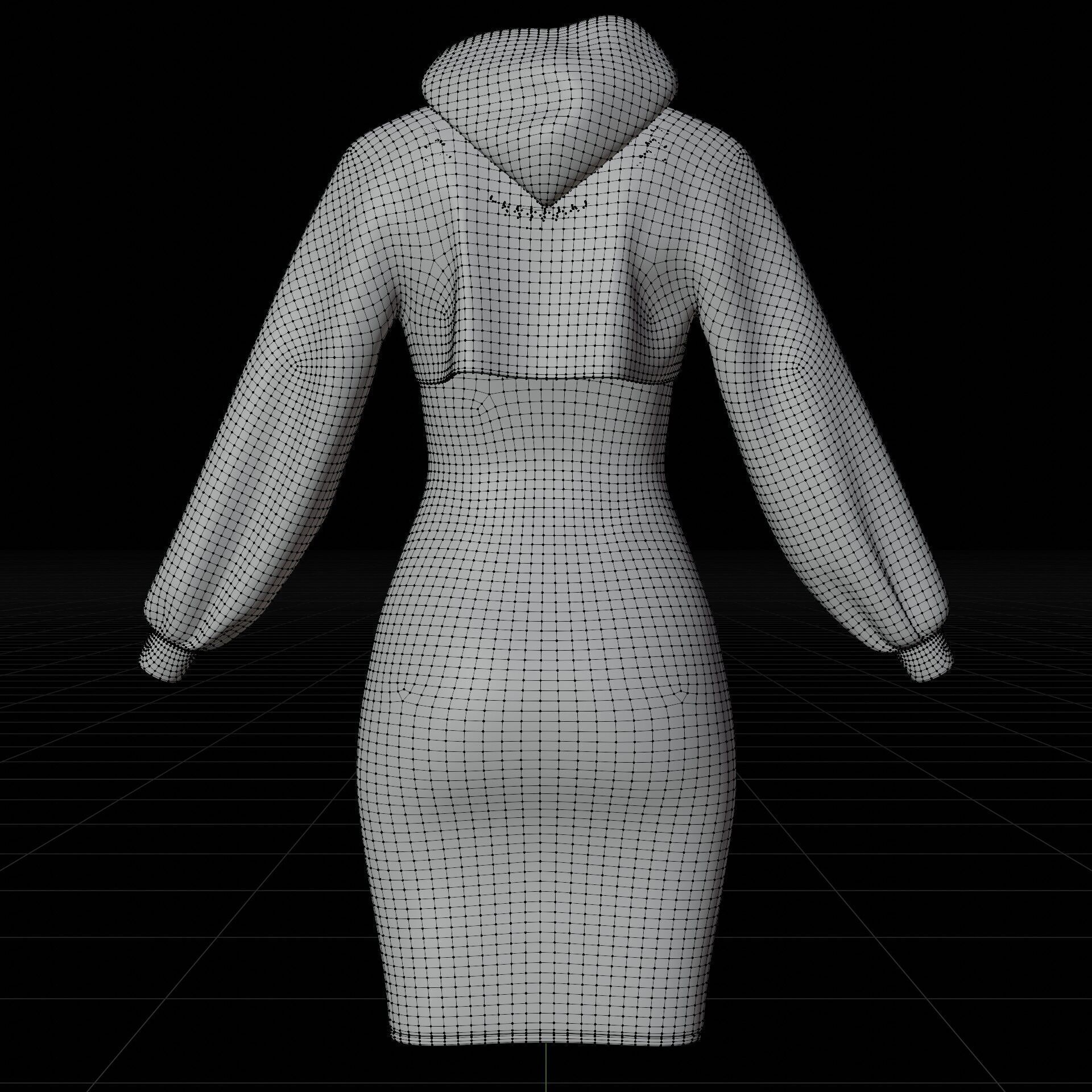 Crop Hoodie Sweater and Bodycon Singlet Dress - Stylish Clothing 3D model_25