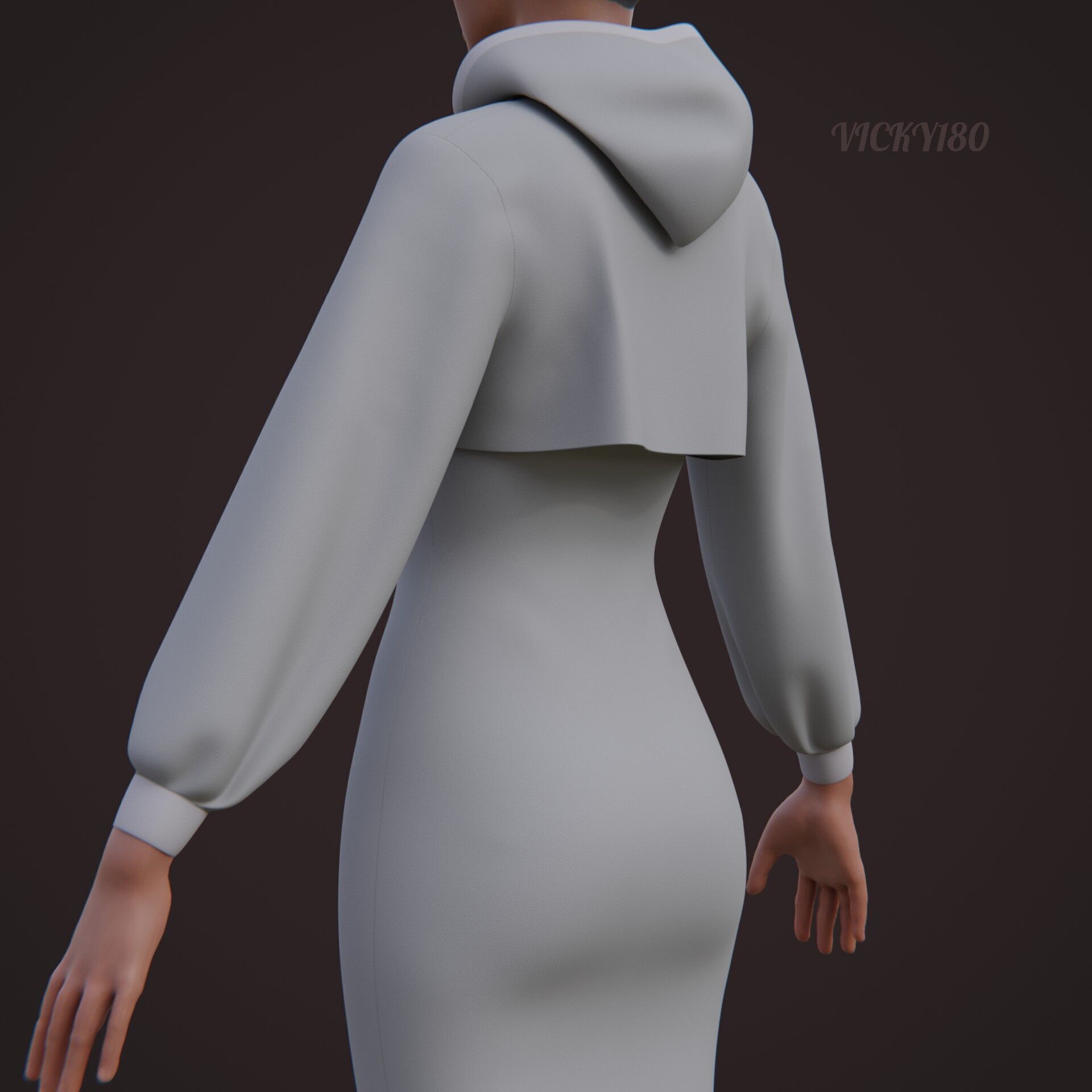 Crop Hoodie Sweater and Bodycon Singlet Dress - Stylish Clothing 3D model_20