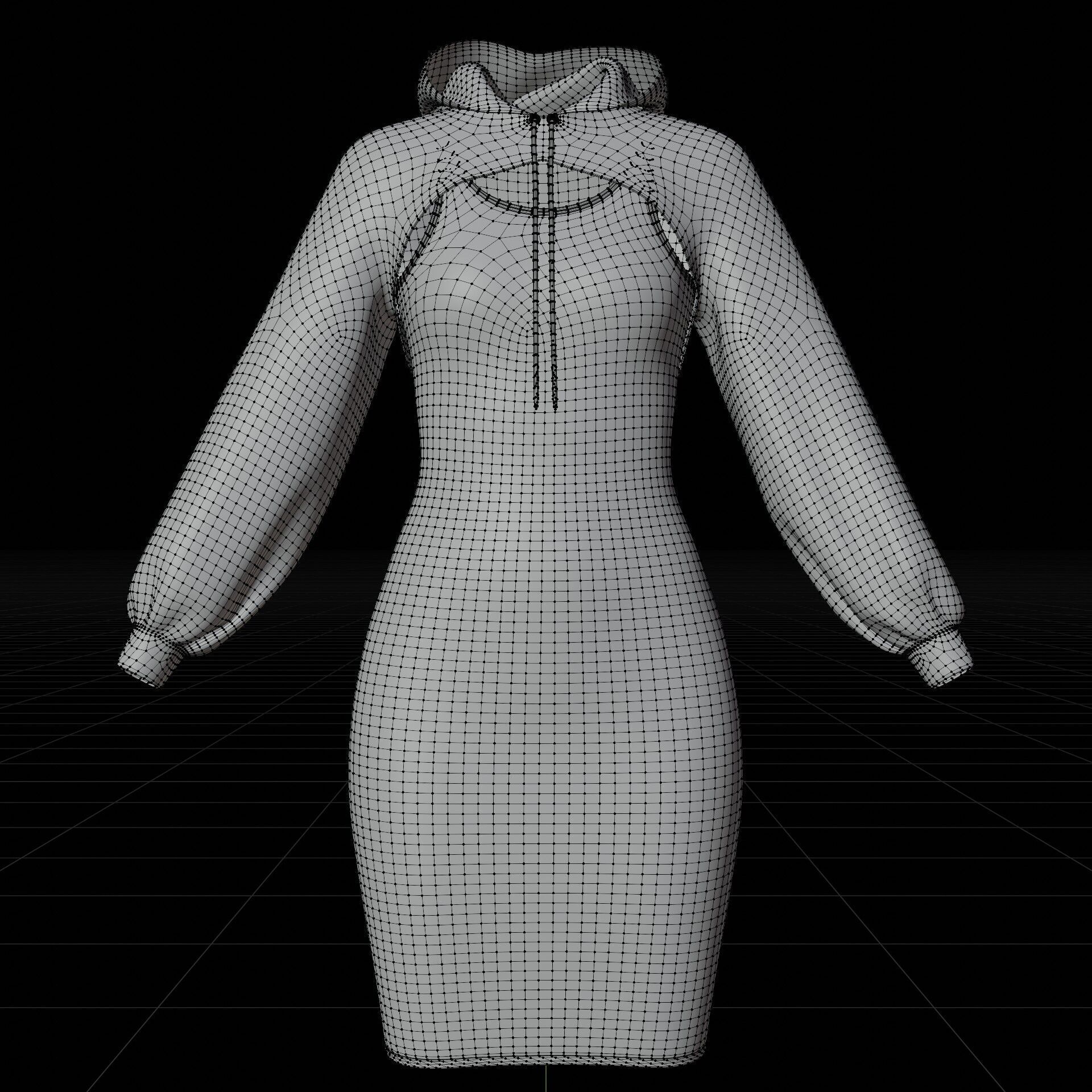 Crop Hoodie Sweater and Bodycon Singlet Dress - Stylish Clothing 3D model_24